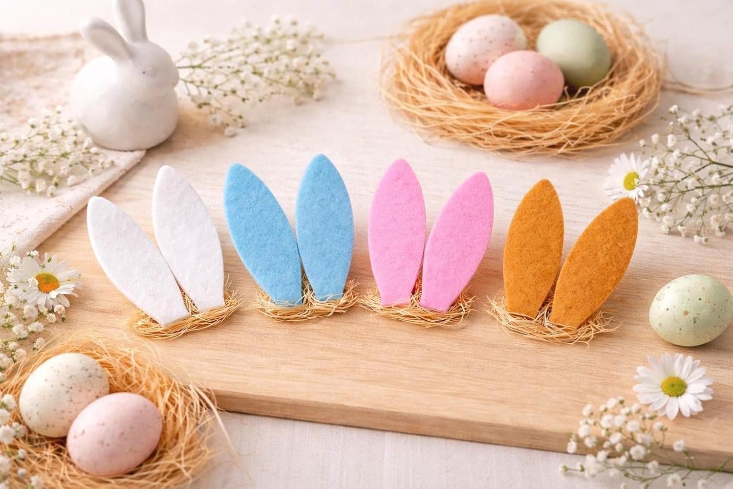 8 Pcs Felt Bunny Ears Craft Supplies – Easter Bunny Ear Cutouts for DIY Crafts, Easter Decorations, Kids Art Projects