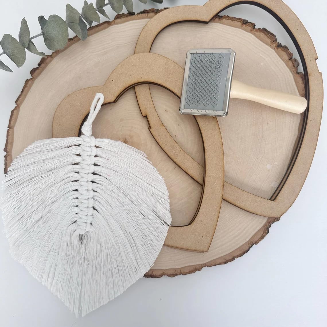 6 Pcs Wooden Macrame Feather & Leaf Cutting Templates – 10 Inch Macrame Cord Cutting Tools for DIY Wall Hanging, Craft & Knotting Projects