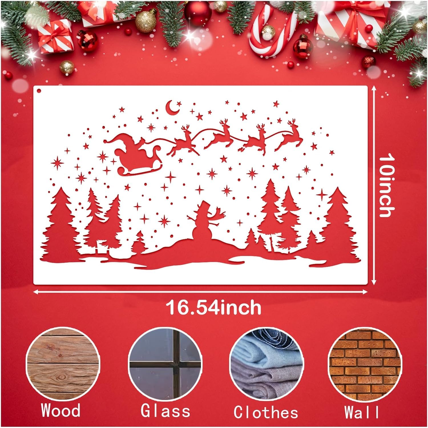 6 Pcs Christmas Window Stencils | Reusable Winter Scene, Forest Pine & Reindeer Templates