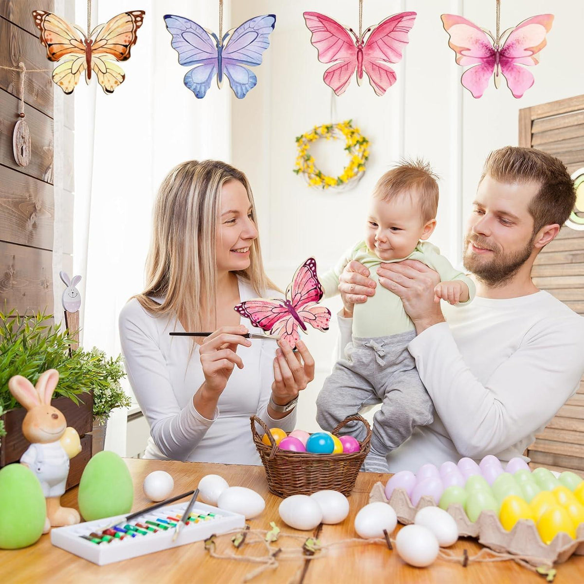 Curious Button 5 Pieces Unfinished Wooden 2Butterfly Style Hanging Ornament for DIY Home Decoration, MDF Cutouts, Perfect Wooden Cutouts for Home Decor, Charming Wooden Hanging Ornaments (5.1x7IN) - Haoser