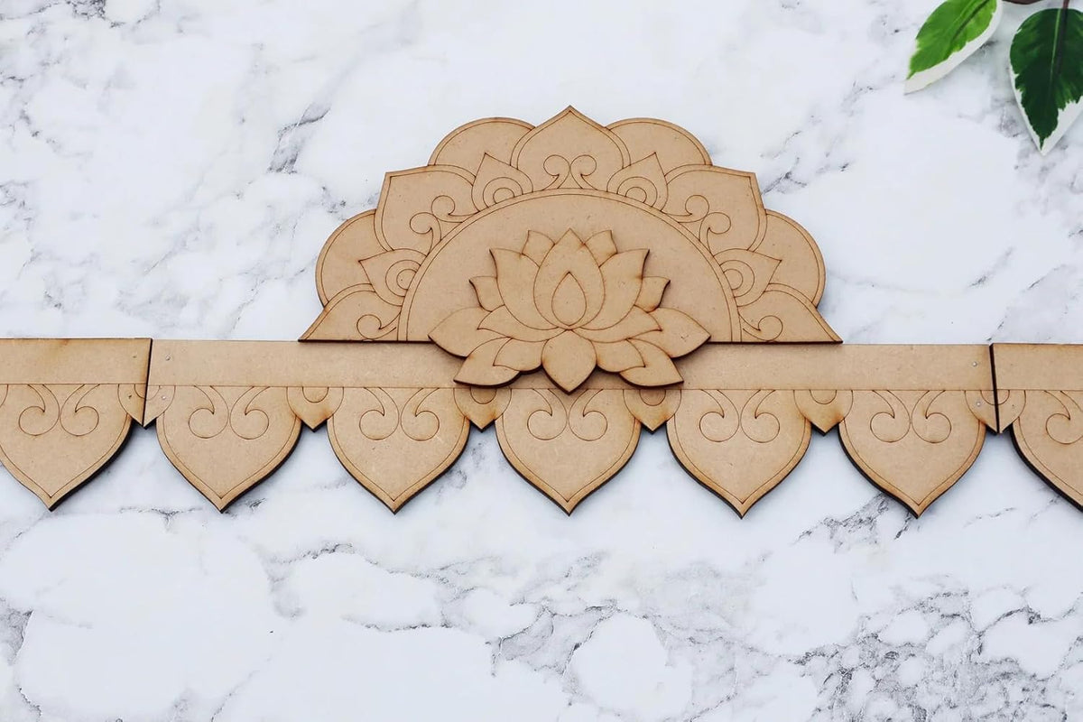 Pine MDF Crown Bandhanwar Door Hanging | Lotus Padma Wooden Toran for Home Entrance, Pooja Room & Festive Decoration | 38 x 7 Inch, Decorative Wooden Bandhanwar