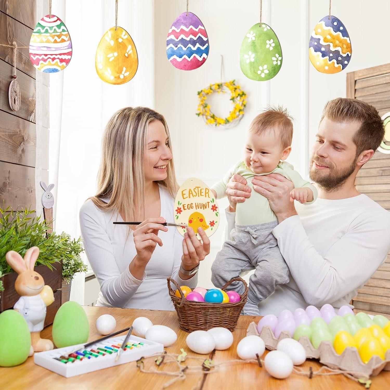 Curious Button 5 Pieces Unfinished Wooden Egg Style Hanging Ornament for DIY Home Decoration, MDF Cutouts, Perfect Wooden Cutouts for Home Decor, Charming Wooden Hanging Ornaments (7x5.1IN) - Haoser