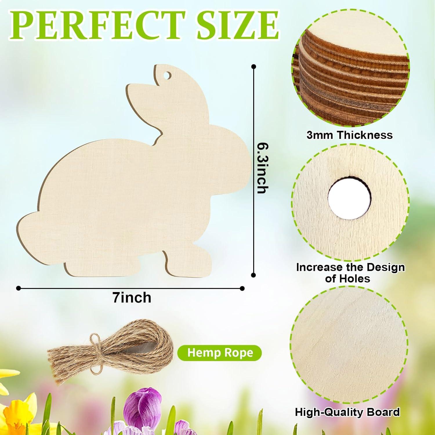 Curious Button 5 Pieces Unfinished Wooden 3Rabbit Style Hanging Ornament for DIY Home Decoration, MDF Cutouts, Perfect Wooden Cutouts for Home Decor, Charming Wooden Hanging Ornaments (6.3x7IN) - Haoser