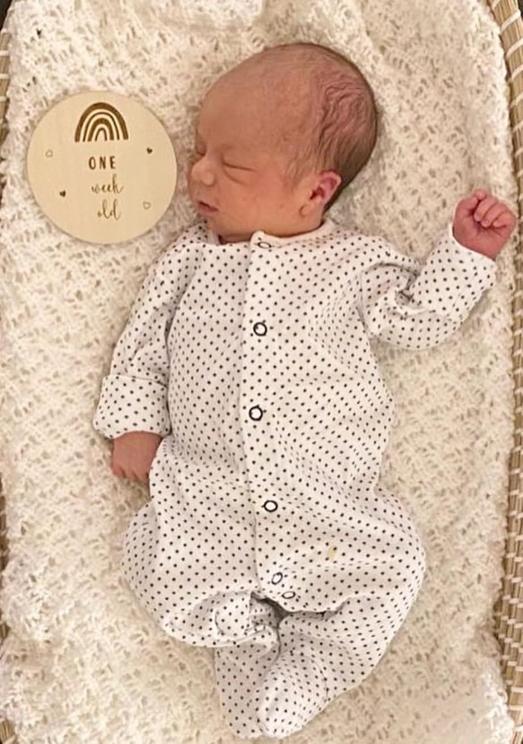 Wooden Baby Monthly Milestone Discs – 14 Reversible Wooden