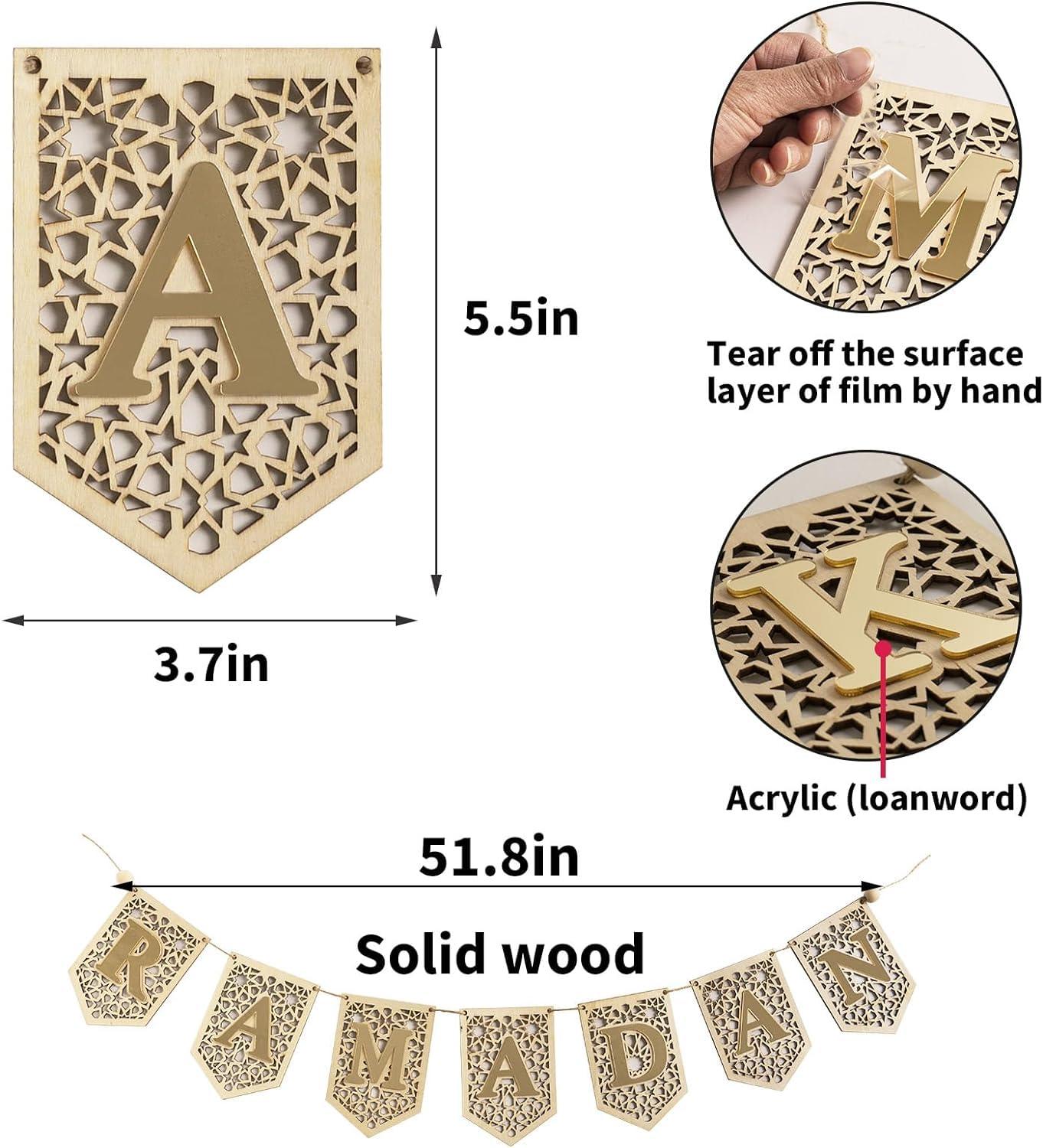 Haoser Ramadan Banner Decorations for Home 2024 Eid Mubarak Wooden Sign Ramadan/Eid Banner, Islamic Decor, Eid Mubark Decorations for Home,Islamic Muslim Mosque Door Fireplace Decor Ramadan Gifts - Haoser