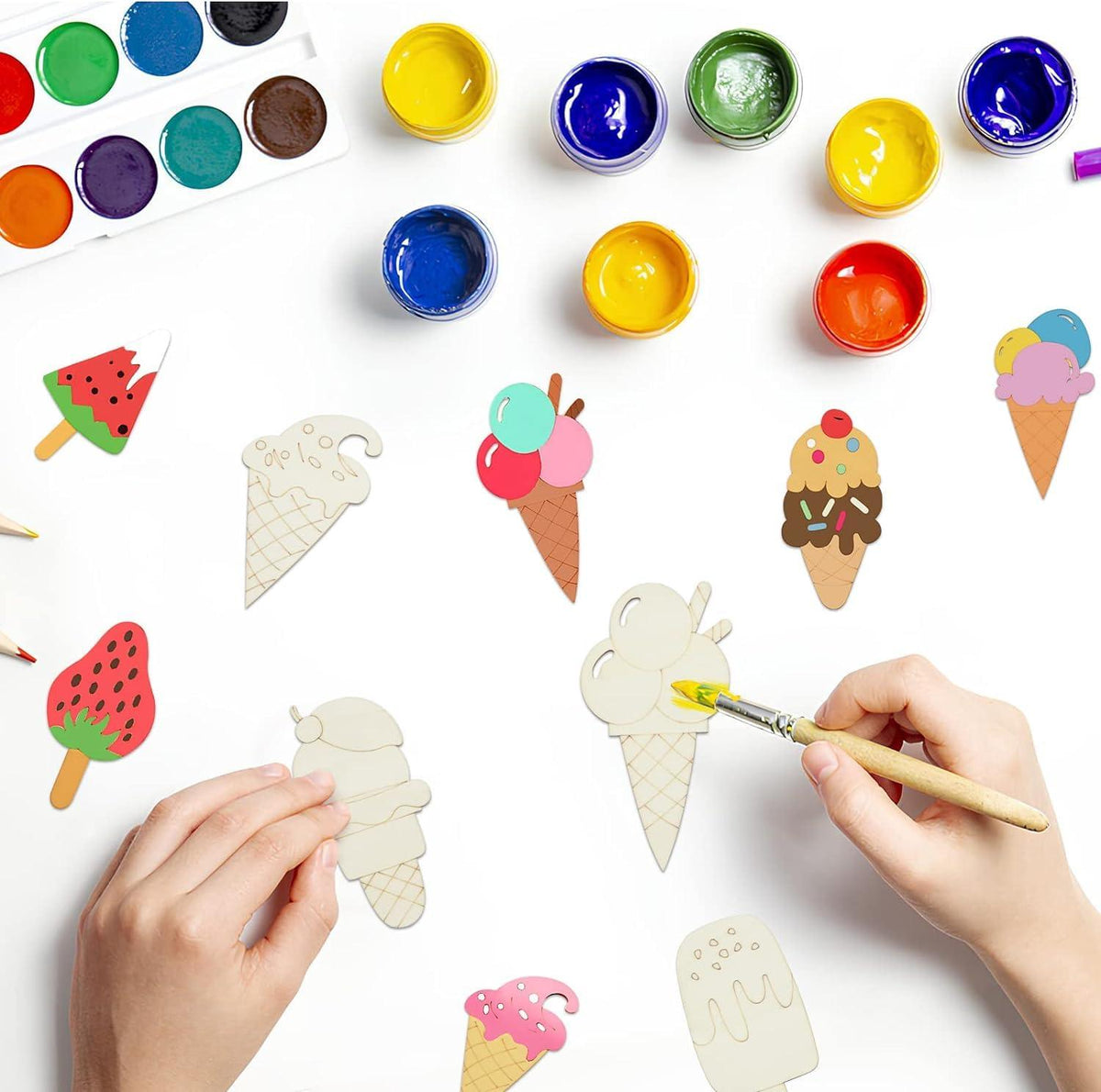 Haoser 10 PCS Unfinished Ice Cream Wood Cutouts 10 Styles Summer DIY Blank Unfinished Wooden Cutouts for Crafts Ice Cream Ornament for Kids Painting, DIY Crafts Home Decoration,Kids Art and Craft kit - Haoser