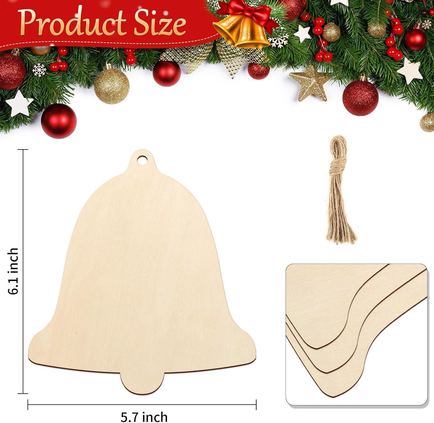 Curious Button 5 Pieces Unfinished Wooden 3Bell Style Hanging Ornament for DIY Home Decoration, MDF Cutouts, Perfect Wooden Cutouts for Home Decor, Charming Wooden Hanging Ornaments (6.1x5.7IN) - Haoser
