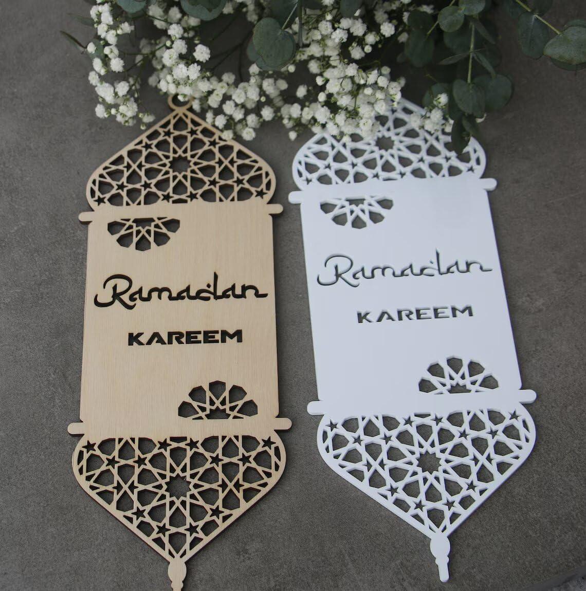 Haoser EID Mubarak Lanterns Laser Cut Wood Ramadan lamp Ramadan Decor Ramadan Wall Decors Mubarak Decorations Islamic Gift Islamic Wood Lantern - Haoser