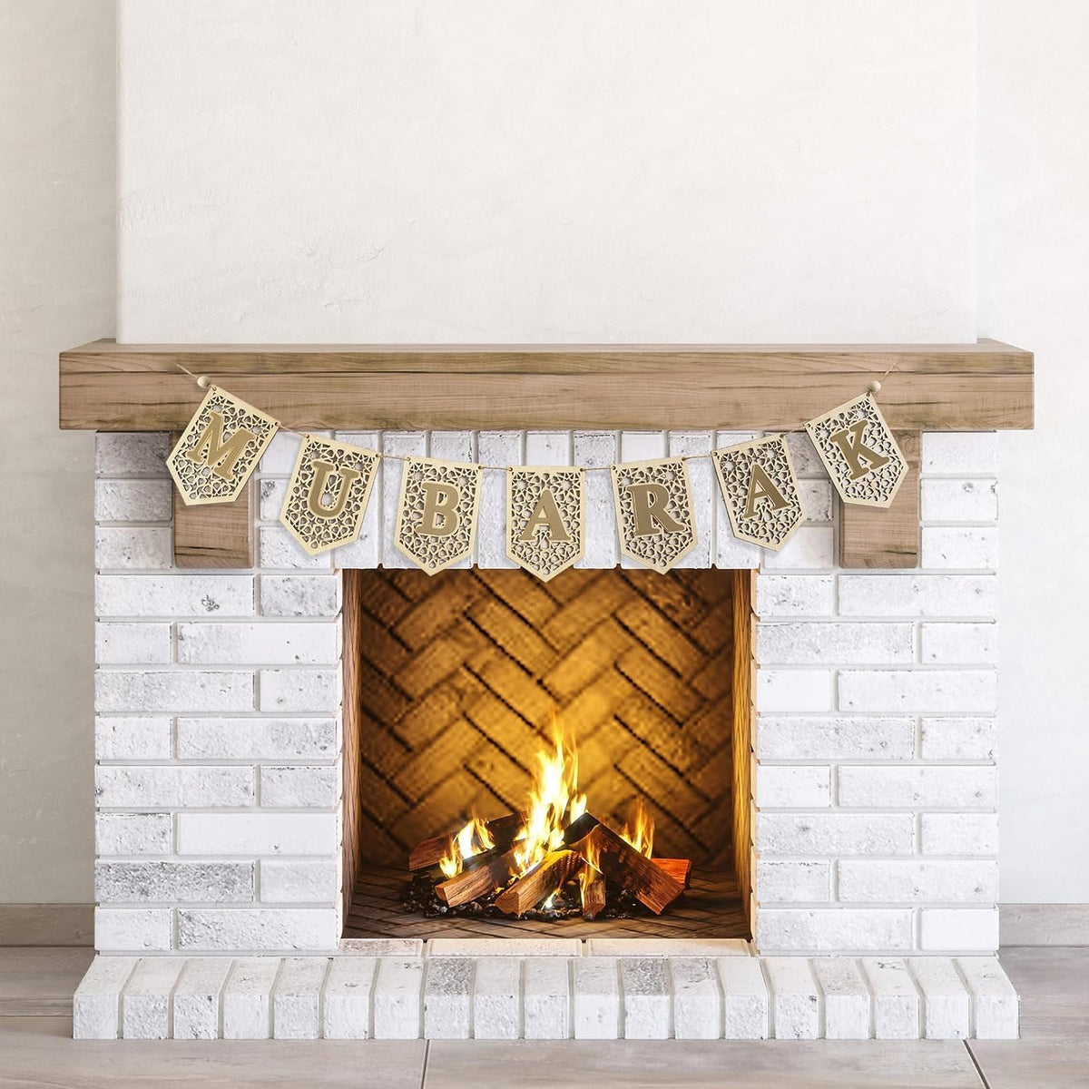 Haoser Ramadan Mubarak Banner Decorations for Home 2024 Black Eid Wooden Sign Ramadan Kareem Wood Garland Islamic Muslim Mosque Door Fireplace Hanging Decor Ramadan Gifts(Only Mubarak Banner)