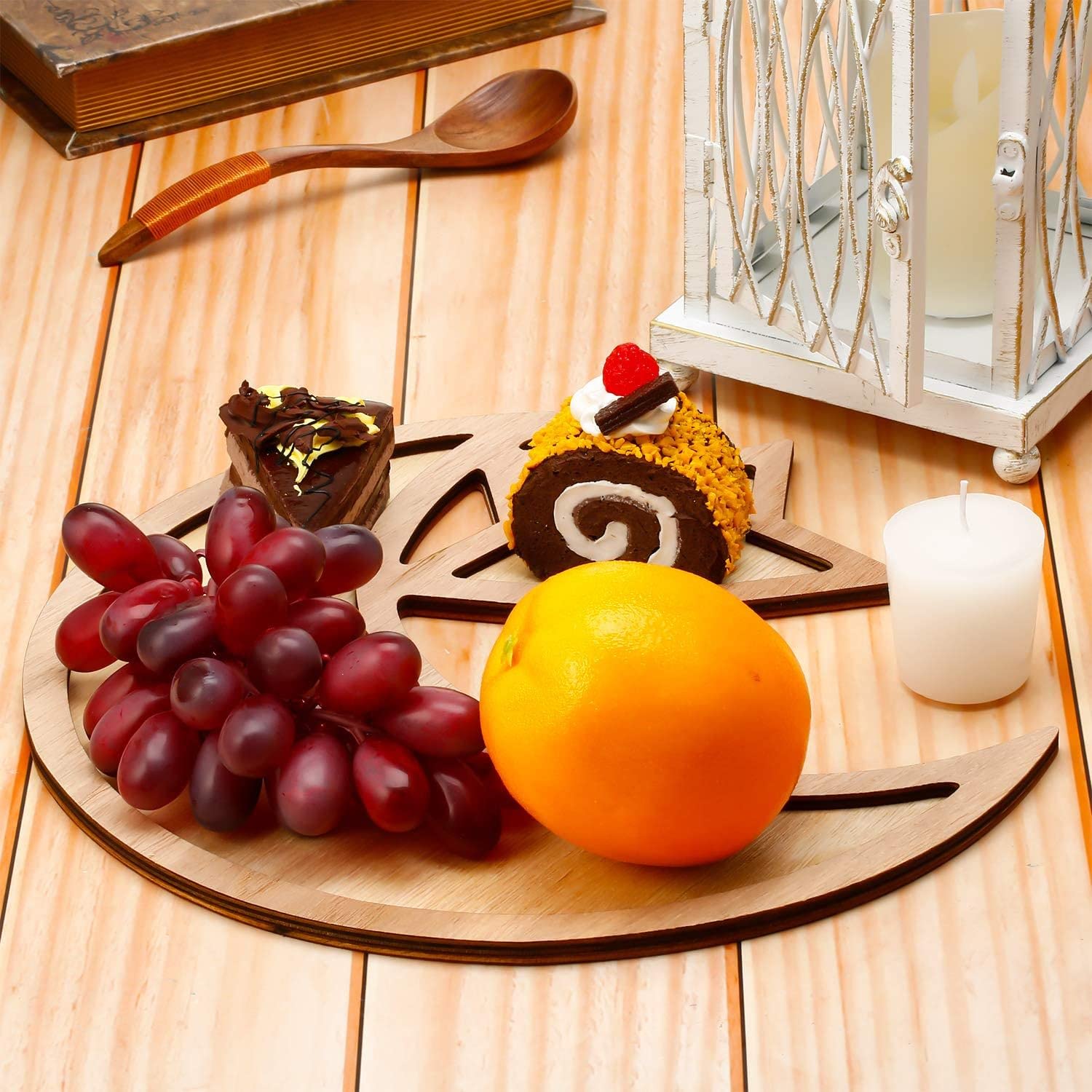 Haoser 2 Sets Ramadan Wood Tray Moon Star Tableware - Eid Mubarak Party Serving