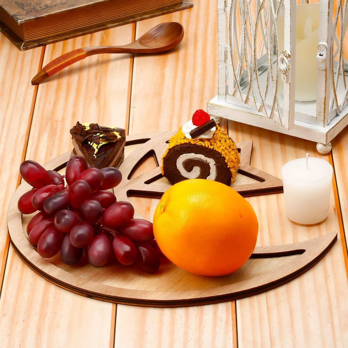 Haoser 2 Sets Ramadan Wood Tray Moon Wooden Star Tableware Eid Mubarak Party Serving Tableware for Breakfast Dinner Dessert Pastry Display Holder Decoration Ornament - Haoser