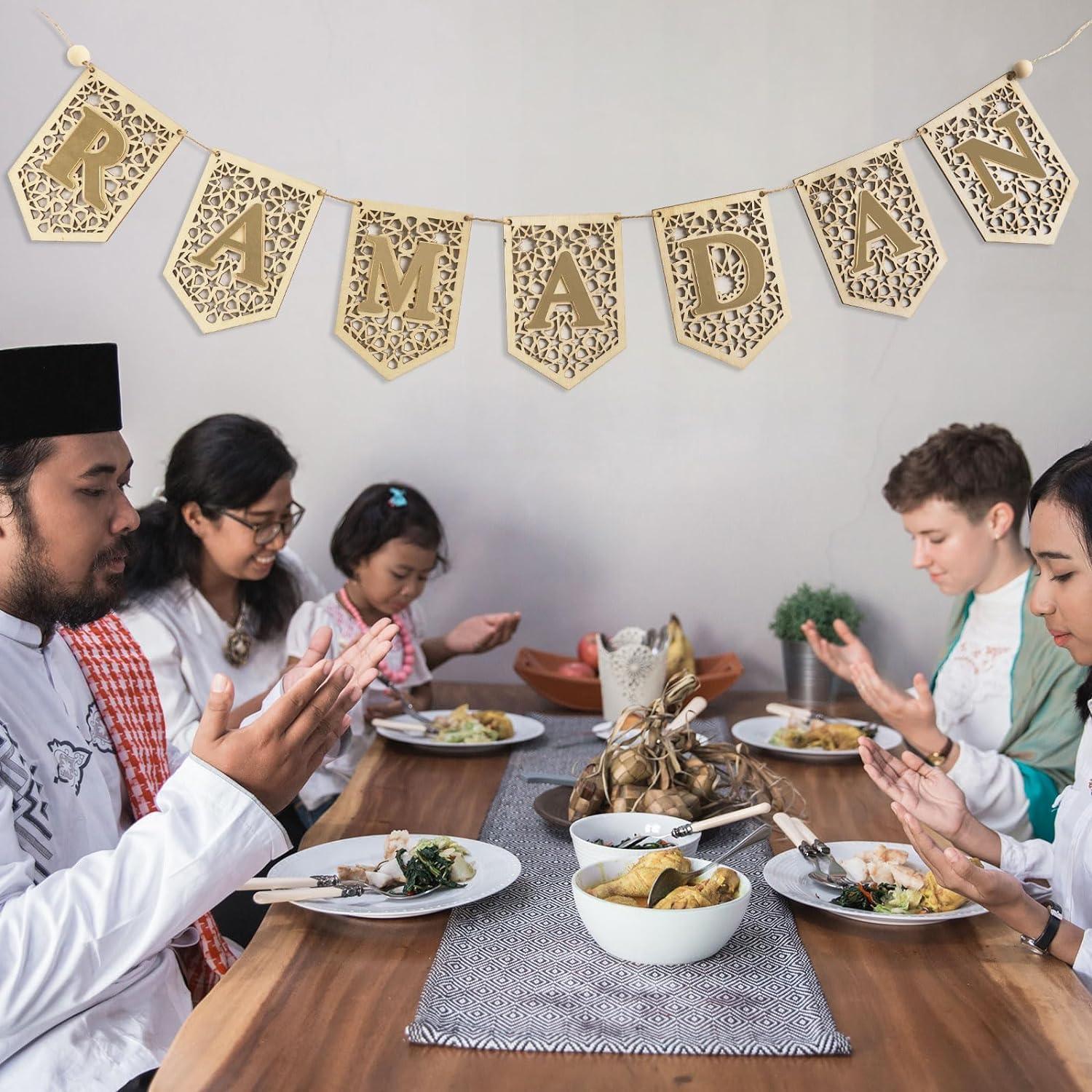 Haoser Ramadan Banner Decorations for Home 2024 Eid Mubarak Wooden Sign Ramadan/Eid Banner, Islamic Decor, Eid Mubark Decorations for Home,Islamic Muslim Mosque Door Fireplace Decor Ramadan Gifts - Haoser