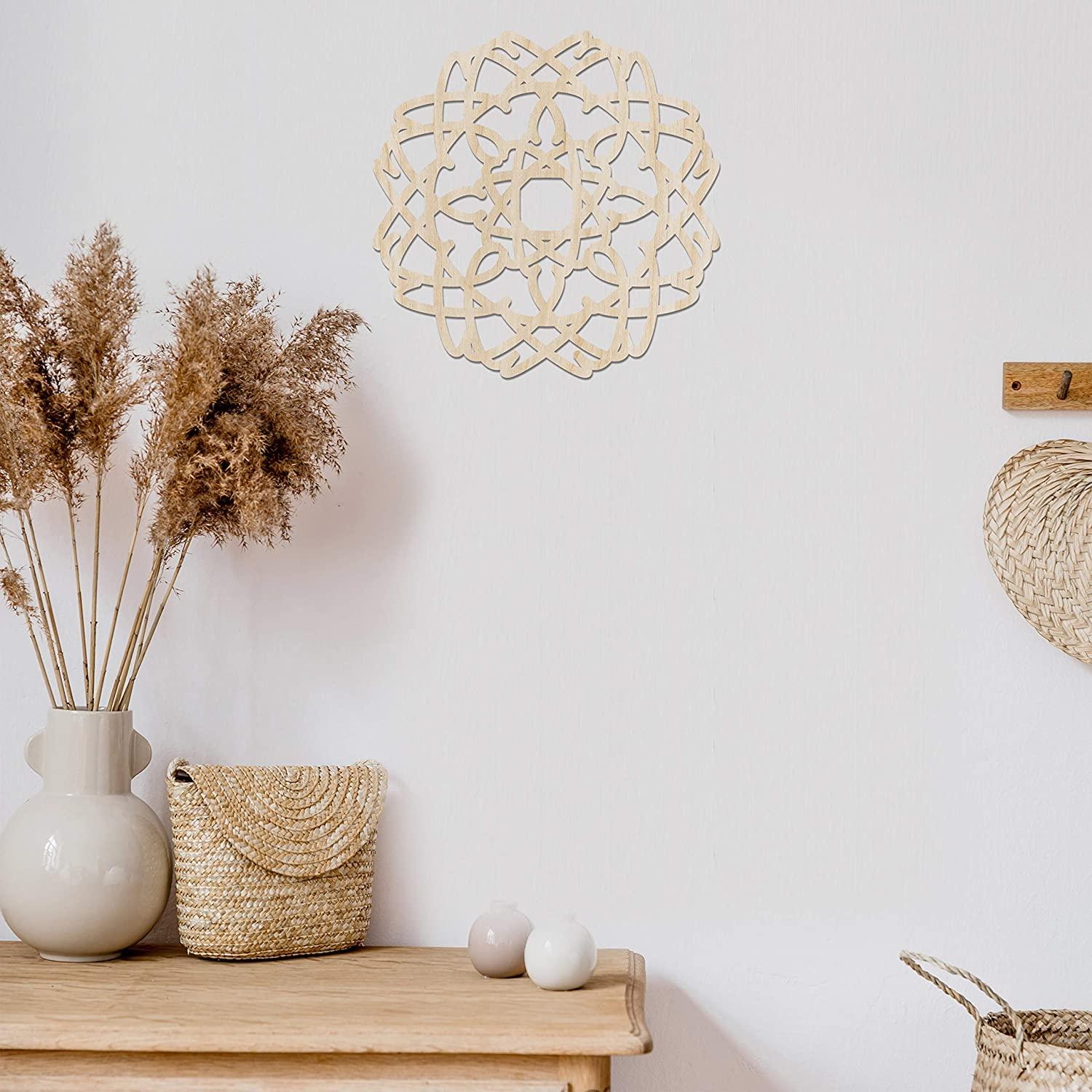 Haoser Mandala Wooden Wall Art, Whirl Look Lattice Abstarct Geometric, Birch Wood Plywood Rustic Wall Art Accent for Hallway Bedroom Living Room Cafes and Offices (Mandala Design-20_30CM) - Haoser