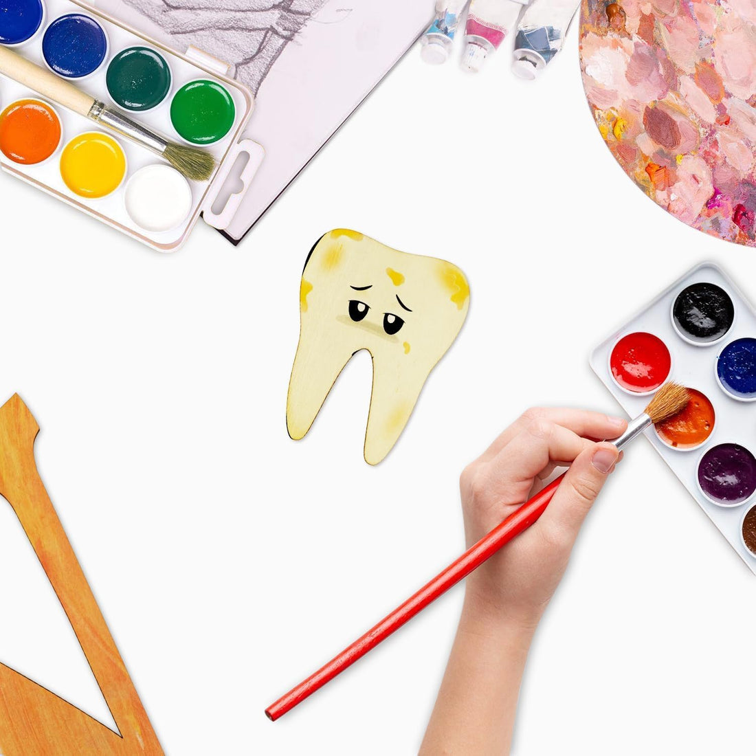 12 Pcs Wooden Tooth Shape Cutouts for DIY Craft | Unfinished Tooth Wooden Shapes