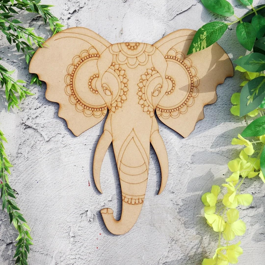 Wooden MDF Airavat Wall Decor | 12 Inch Pre-Marked Laser Cut Elephant Design | Craft Cutout for DIY Art, Room Wall Decoration | MDF Panel – Ethnic Style Decor