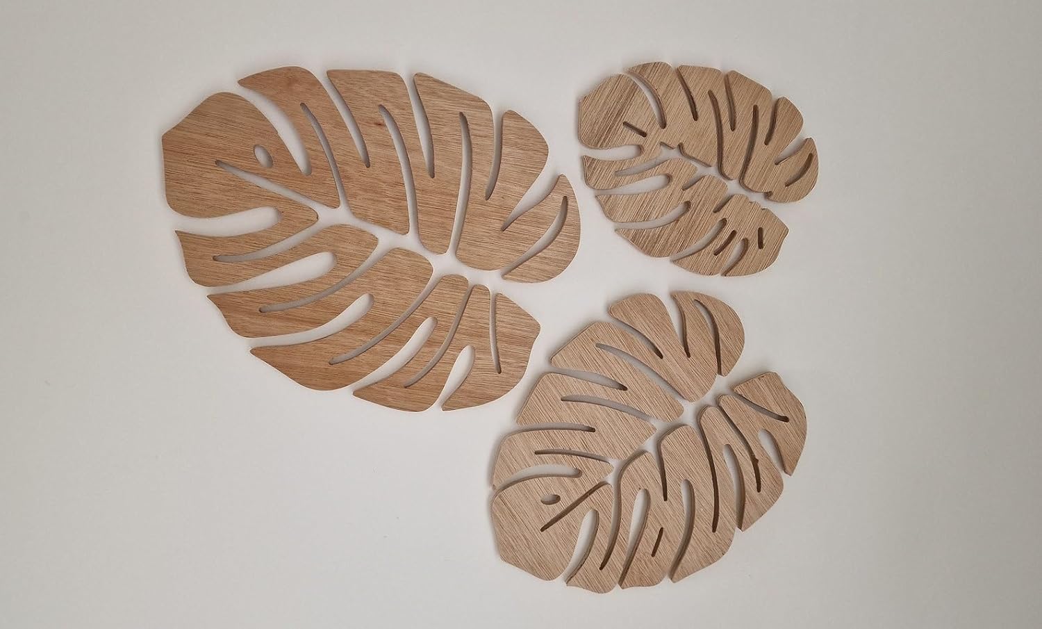 Set of 3 Monstera Leaf Wooden Wall Decor | Tropical Leaves Wall Art Panels for Living Room