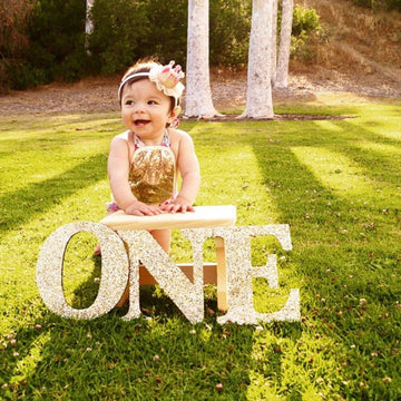 Haoser ONE Sign First Birthday Sign in Glitter - Wooden ONE Letters