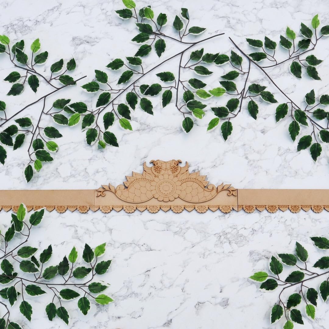 Pine MDF Crown Bandhanwar Door Hanging | Lotus Padma Wooden Toran for Home Entrance, Pooja Room & Festive Decoration | 38 x 7 Inch, Decorative Wooden Bandhanwar