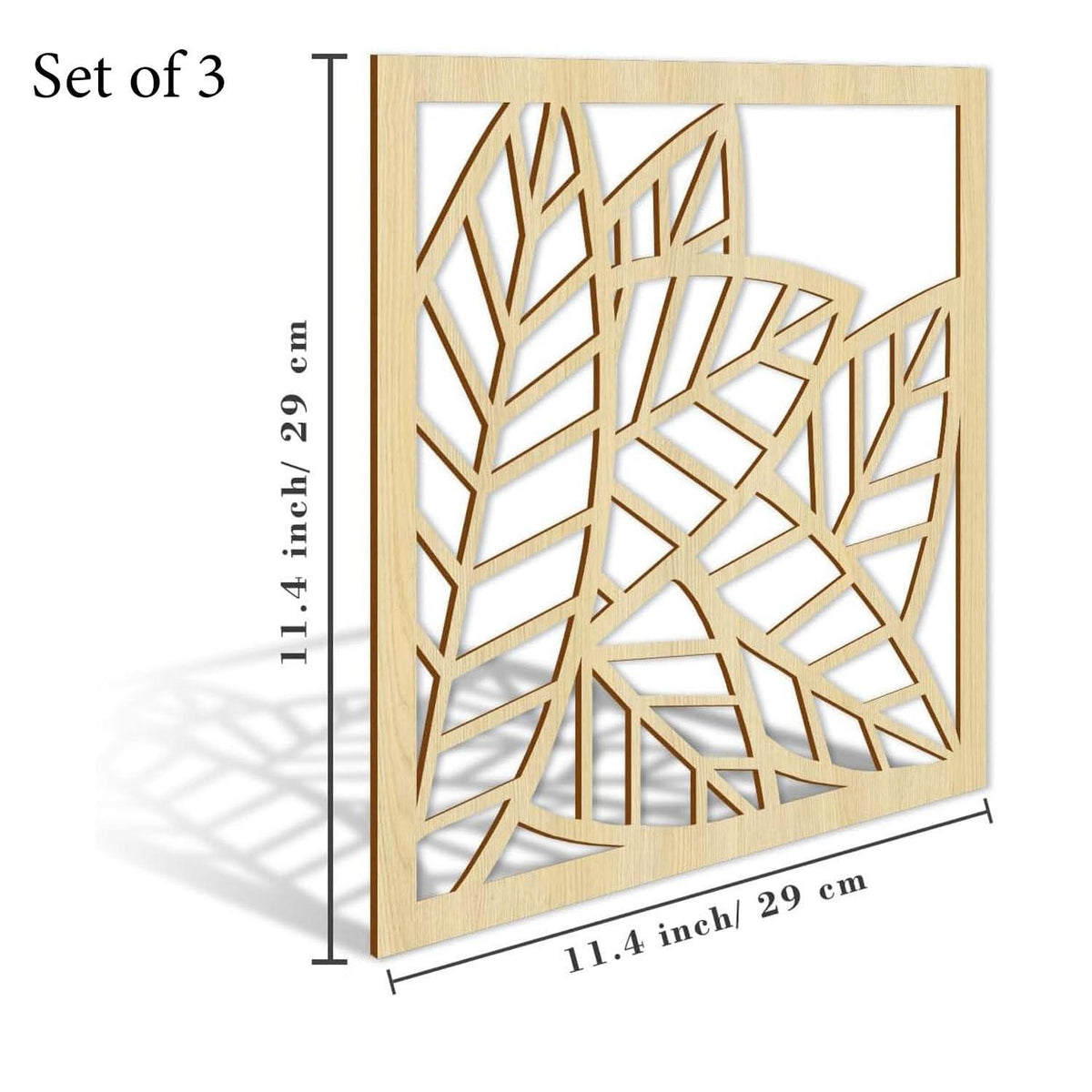 Curious Button Unfinished Wooden Leaf Wooden Art Decor for Living Room Decor, Beautiful Leaf Design Pack of 3 Wooden Wall Panel for Home Decor, Office Decor (29cm) - Haoser