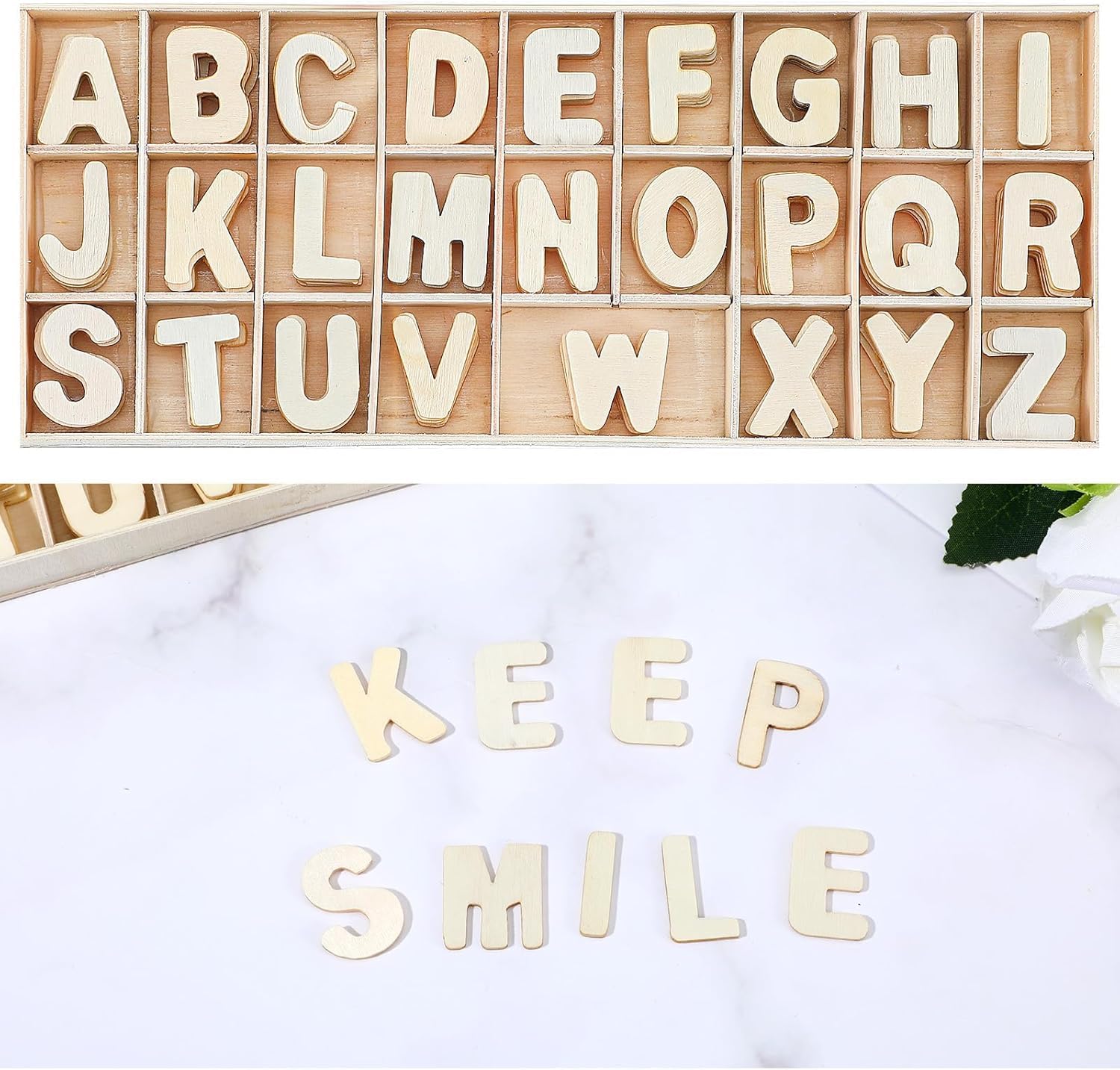 156 Pcs Small Wooden Letters – 3/4-1 Inch Unfinished Wood Alphabet Letters, 6 of Each Capital Letter for DIY Crafts