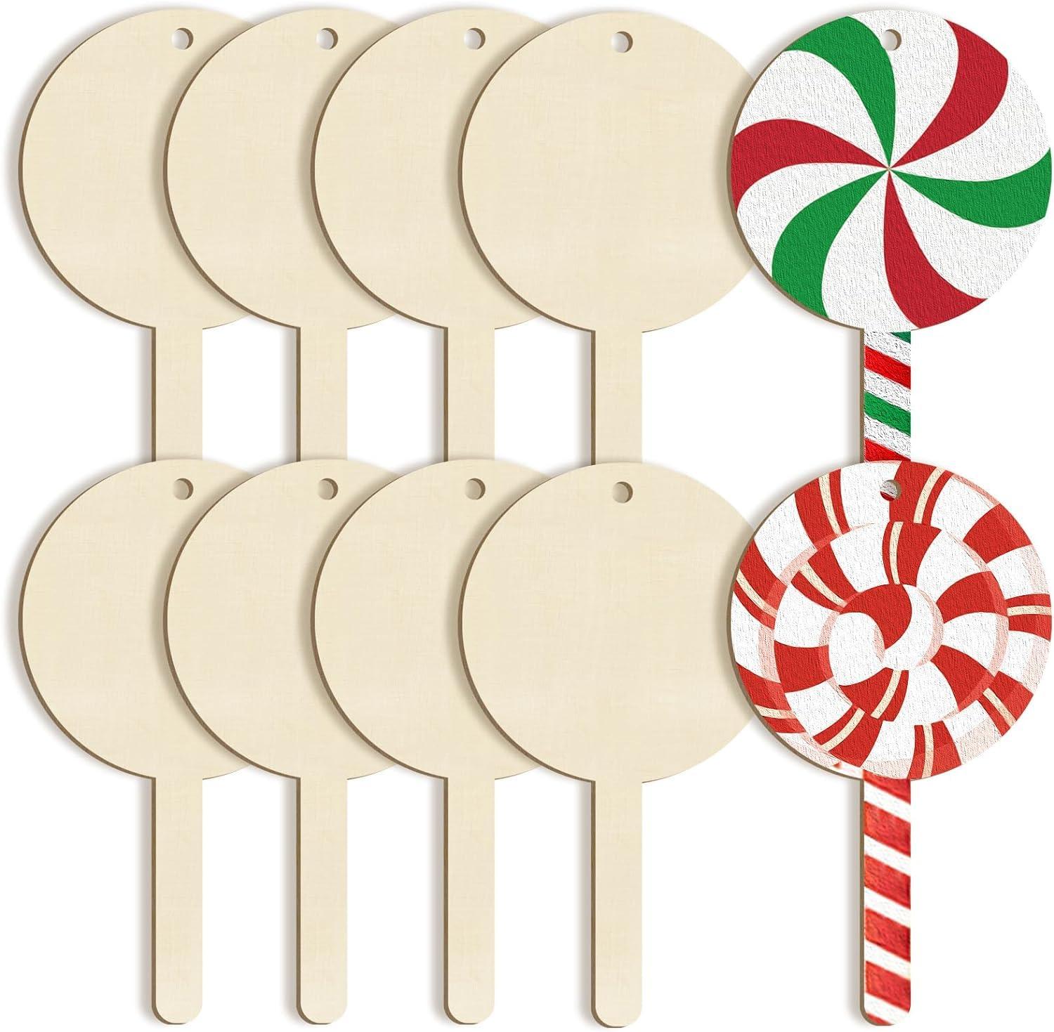 Curious Button 5 Pieces Unfinished Wooden Lollipops Style Hanging Ornament for DIY Home Decoration, MDF Cutouts, Perfect Wooden Cutouts for Home Decor, Charming Wooden Hanging Ornaments (7x4IN) - Haoser