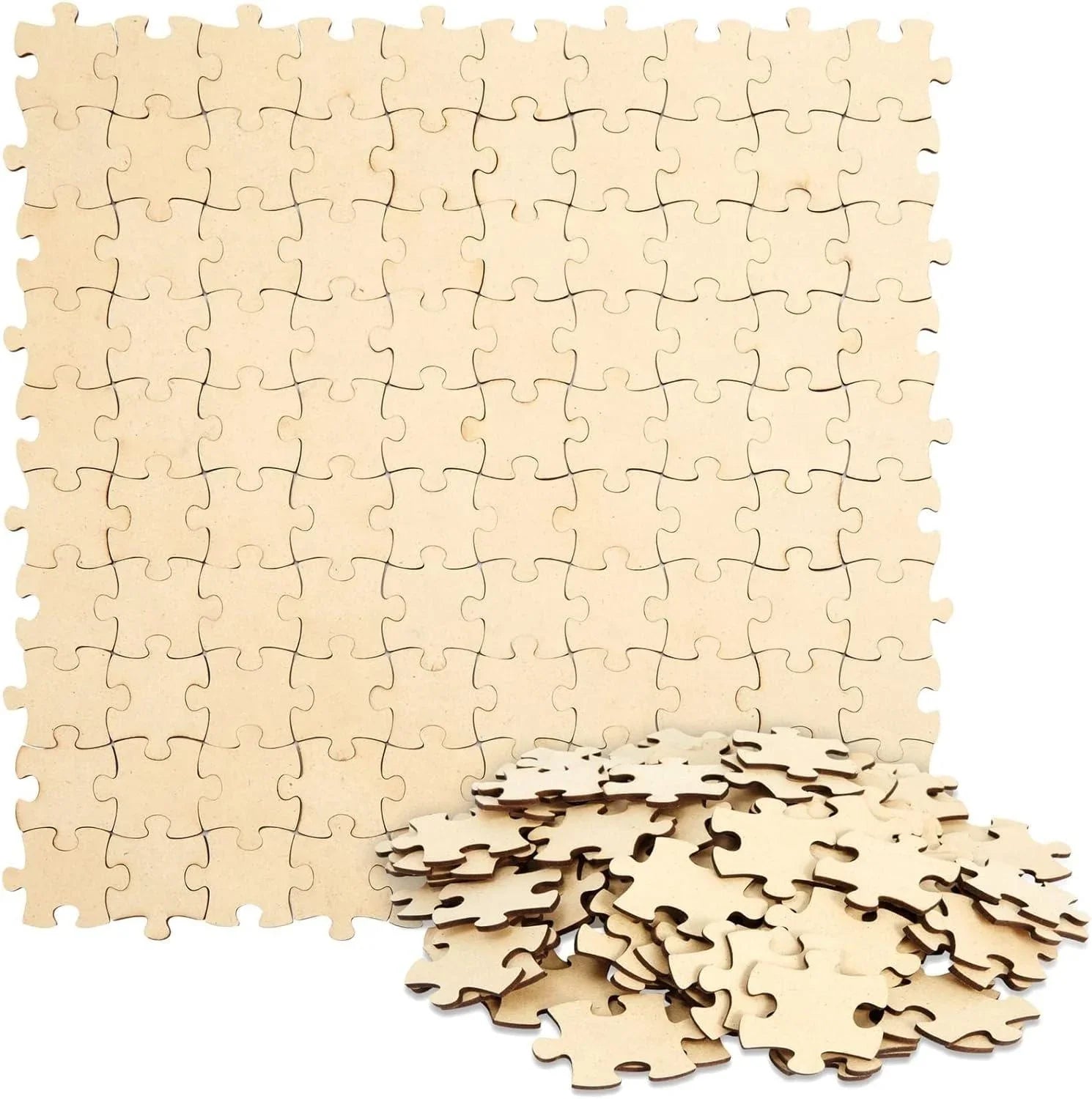Haoser 100 Blank Wooden Puzzle Pieces for Crafts, DIY Art Projects, 1.9x1.6" Unfinished Freeform Jigsaw Wood Puzzle to Draw On - Haoser