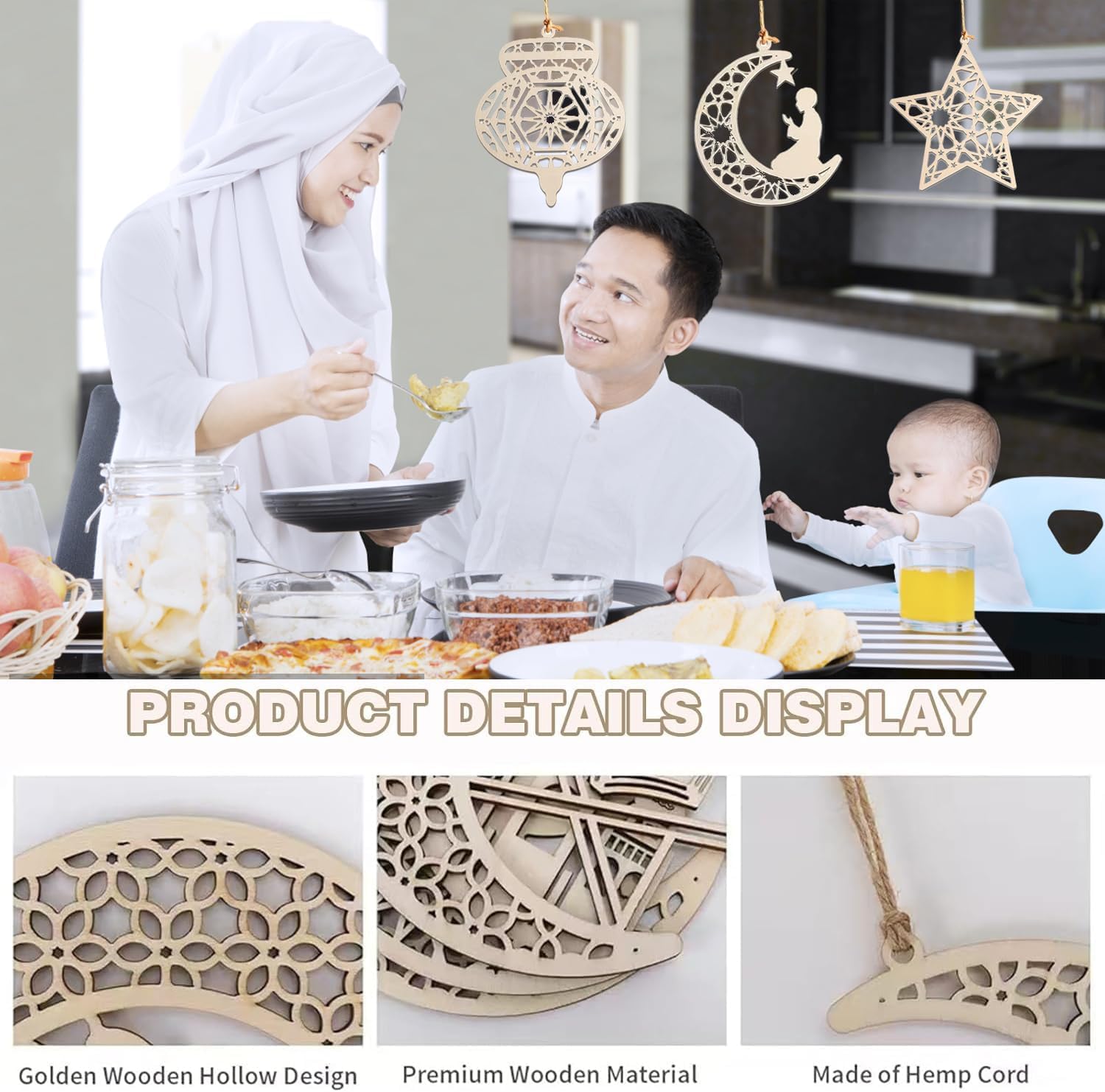 Eid Mubarak Decorations – Wooden Hanging Ornaments for Ramadan | Islamic Hanging Decor for Home