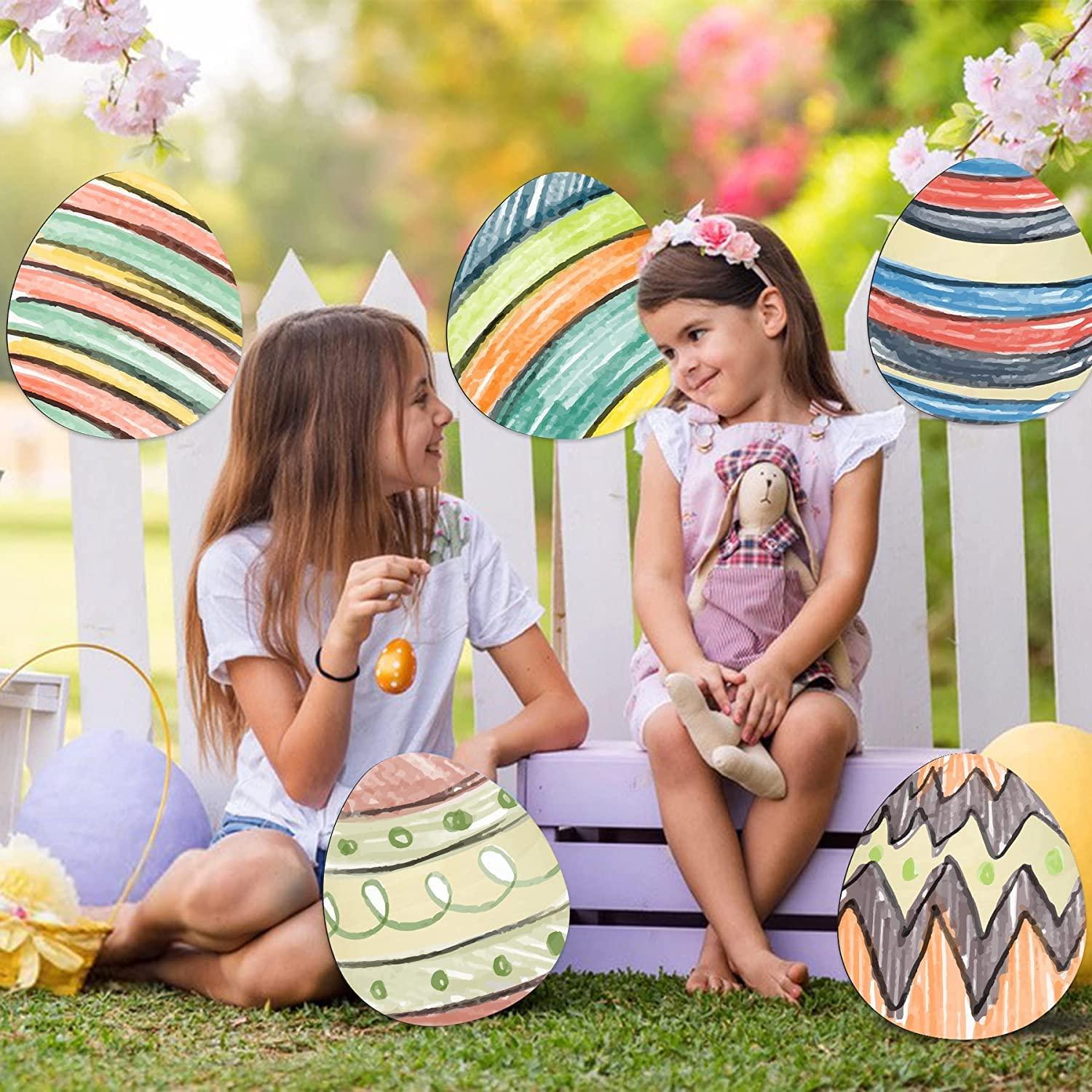 Haoser Pack of 8 Pieces Easter Egg Wooden Slices Unfinished Wooden Cutouts DIY Craft Blank Oval Shape Wood Hanging Ornaments for Painting Home Holiday Party Decor - Haoser