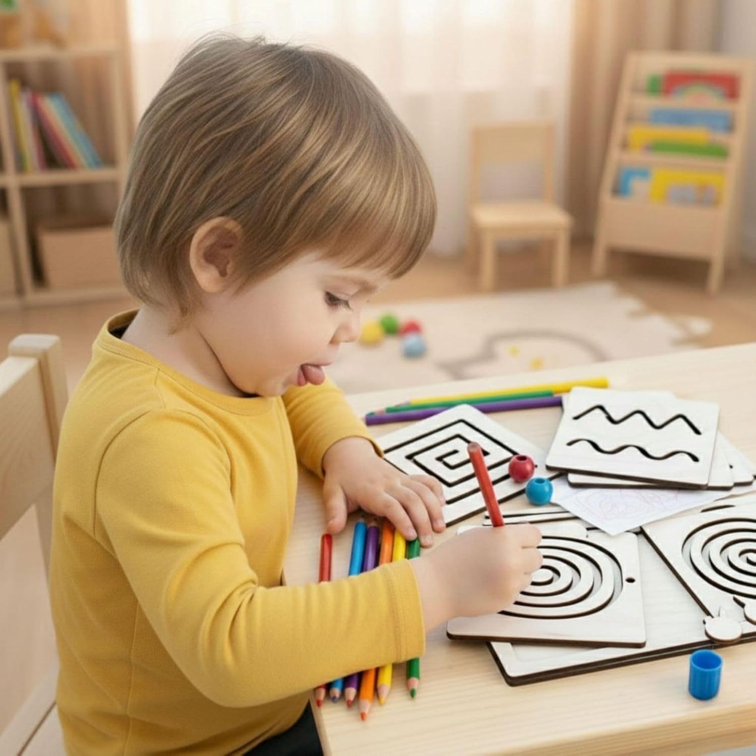 4 Pcs Montessori Wooden Tracing Board Set for Kids | 6 x 6 Inch Pre-Writing Practice Boards