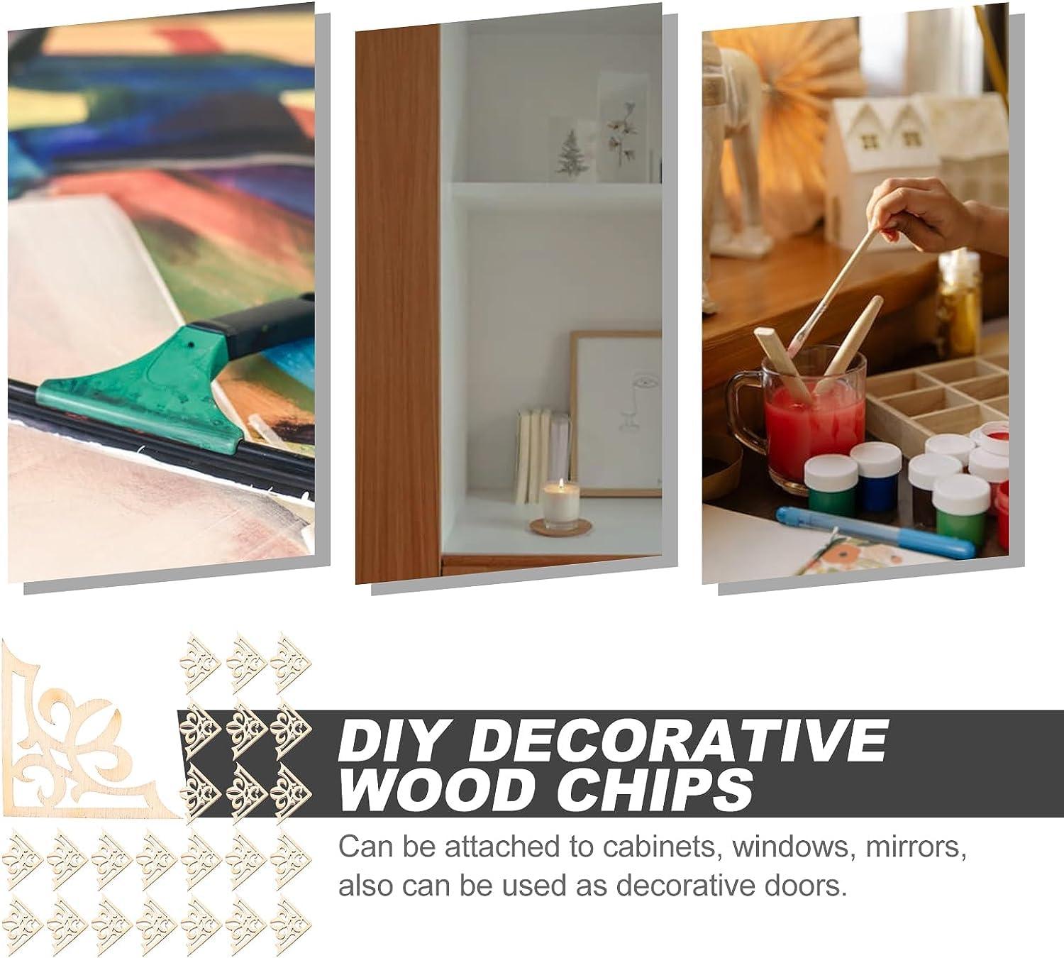 Haoser 20 pcs Unfinished Wood Crafts Carved Corner Onlays Unpainted Applique Furniture Door Decor - Haoser