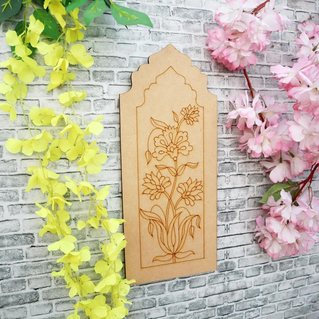 Pack of 2 Wooden MDF Lippan Art Wall Panel Unfinished Laser Cut Decorative Design for Wall Décor, DIY Mirror Work, Painting & Craft Projects Multiple Sizes (8X4.25 Inch)