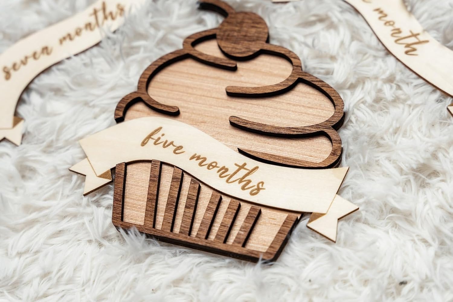 Wooden Baby Milestone Cupcake Set – MDF Monthly Photo Prop | Cupcake Board