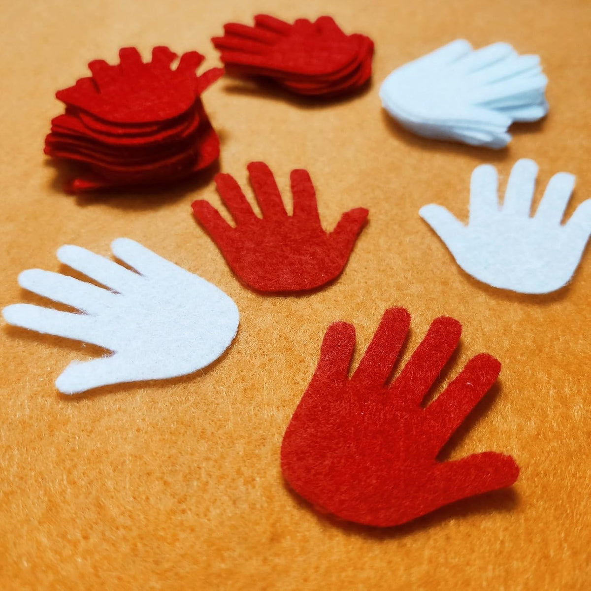 8 Pcs Felt Hand Cutouts (3.94 x 4.52 Inch) | Red & White Craft Shapes for DIY Sewing