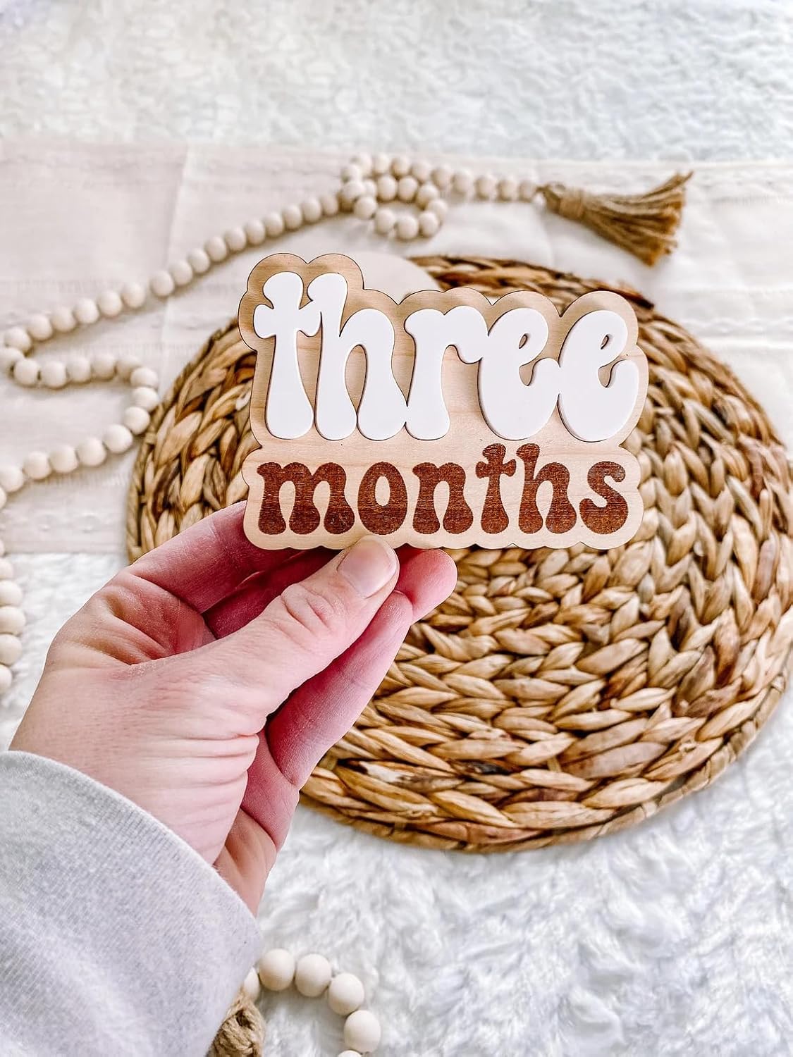 13-Piece Baby Monthly Milestone Markers – 3D Engraved Wood Plaque Set