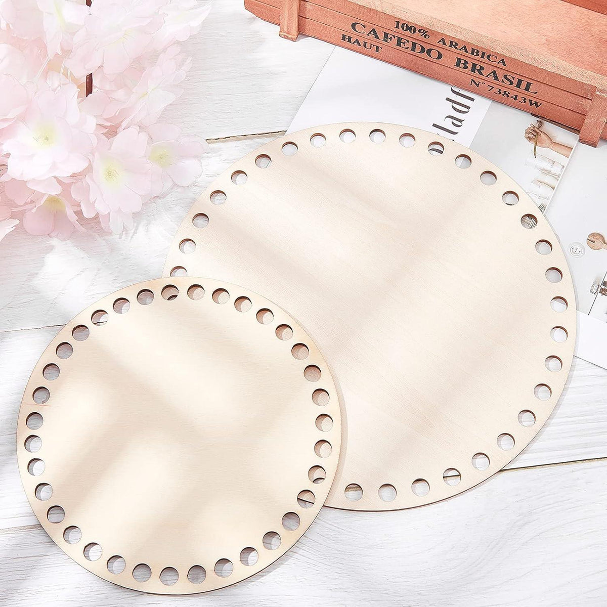 Haoser 2 Sizes Natural Wooden Basket Bottom, 7.8 5.9 Inch Circle Blank Crochet Basket Wood Base for DIY Basket Weaving Supplies Craft Making Home Decoration, Crochet Basket Wood Base. - Haoser