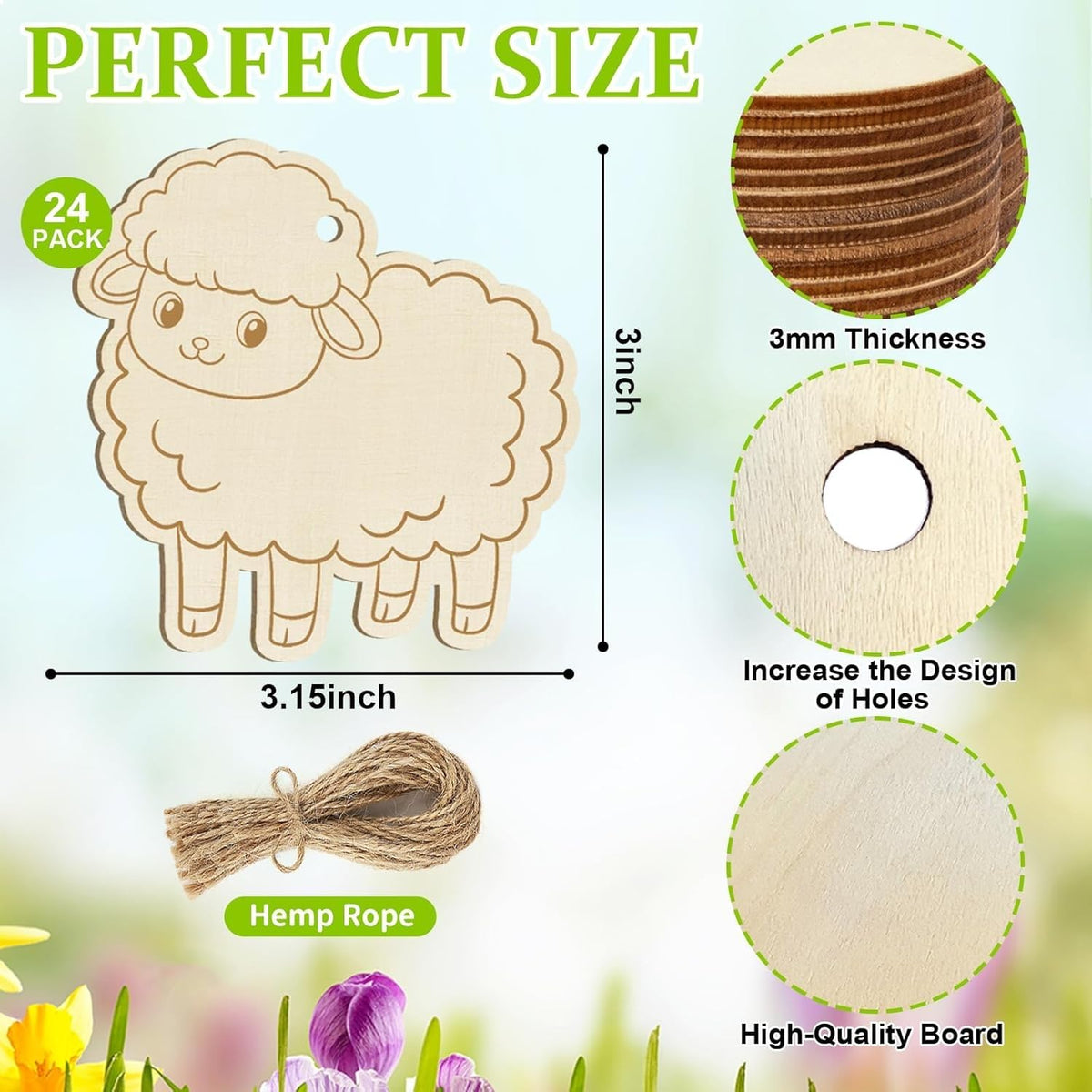 24 PCS Wooden Easter Bunny Ornaments for DIY Craft | 3.5 Inch Rabbit Cutouts