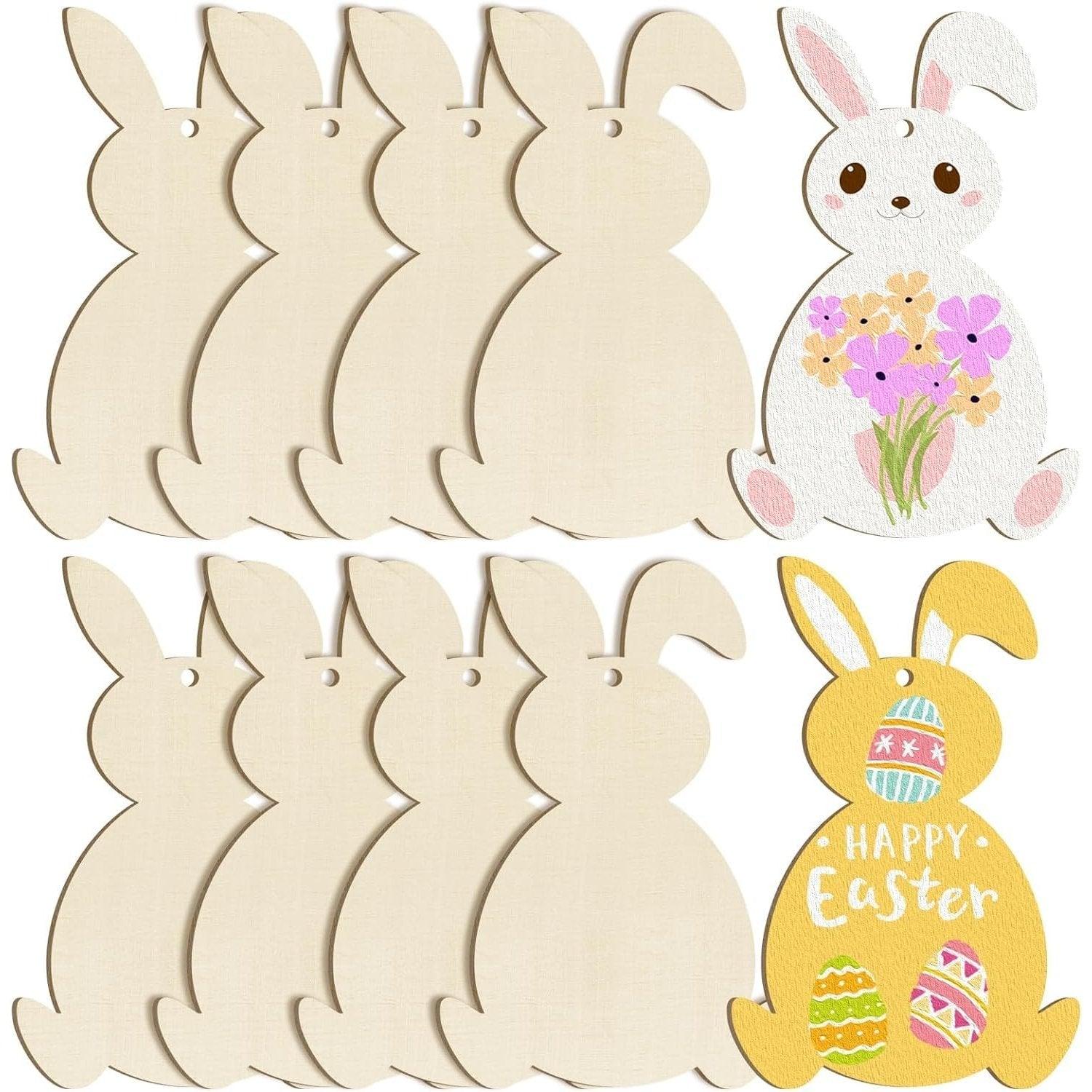 Curious Button 5 Pieces Unfinished Wooden 4Rabbit Style Hanging Ornament for DIY Home Decoration, MDF Cutouts, Perfect Wooden Cutouts for Home Decor, Charming Wooden Hanging Ornaments (7x4.5IN) - Haoser