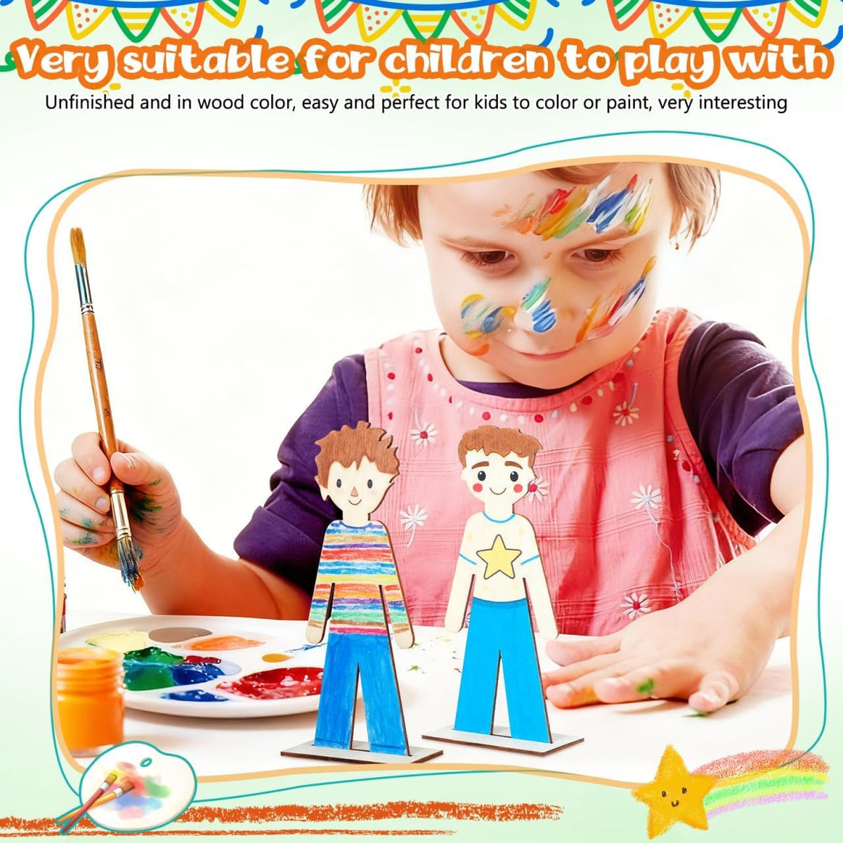 20 Pcs Wooden People Cutouts Unfinished People Centerpieces Boy Girl Slices Graffiti Painting