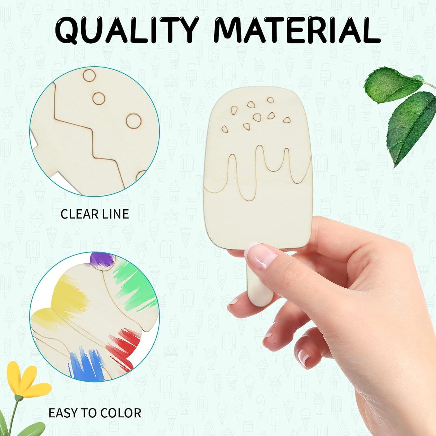 Haoser 10 PCS Unfinished Ice Cream Wood Cutouts 10 Styles Summer DIY Blank Unfinished Wooden Cutouts for Crafts Ice Cream Ornament for Kids Painting, DIY Crafts Home Decoration,Kids Art and Craft kit - Haoser