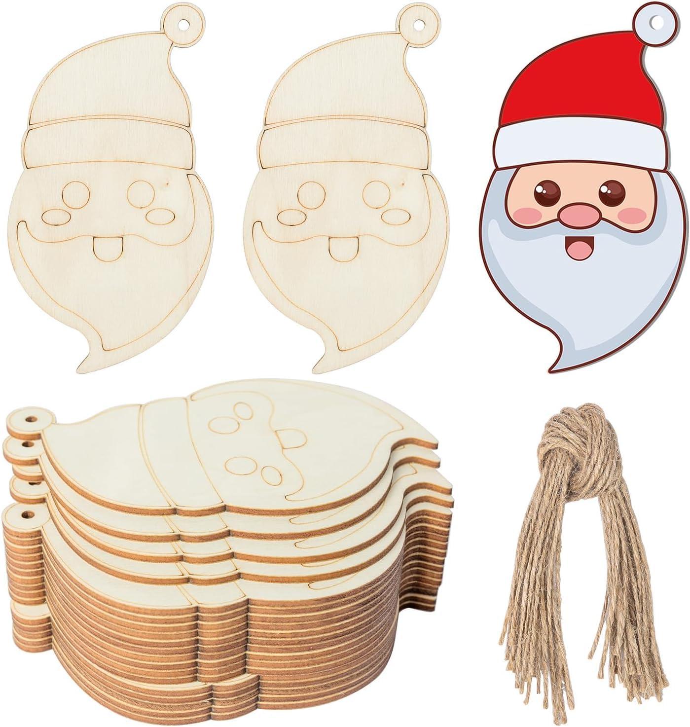 Haoser Christmas Santa Claus Wooden Craft Blank Wood Board Wall Art Unfinished Ornaments for Christmas Wedding Birthday Party Christmas Thanksgiving Day Decoration 12Pcs - Haoser