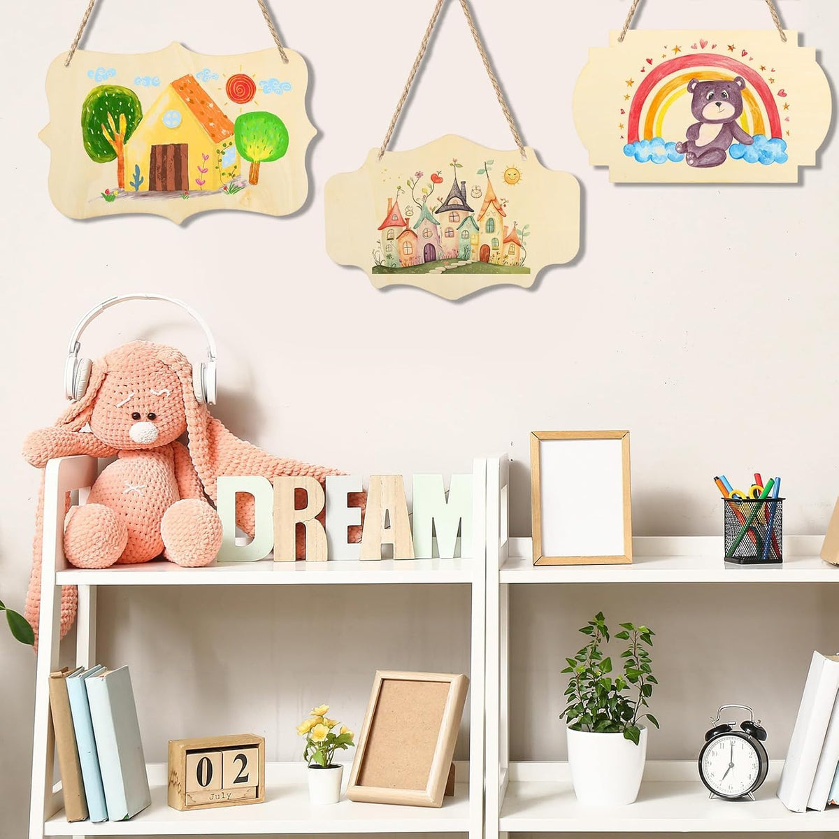 12 Pcs Wooden Hanging Sign Blanks for DIY Craft | Rectangle Wood Plaques 8.9 x 5.7 Inch