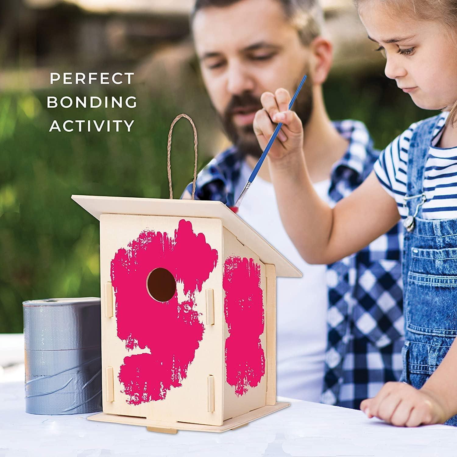 Haoser DIY Wooden Birdhouses - Creative Arts and Crafts Set for Kids and Adults - Unfinished Wood Birdhouse Kits with Paint kit, Brushes- Build Your Own Bird Houses-Pack of 2 - Haoser