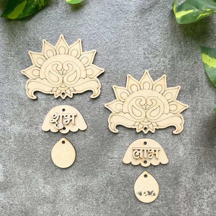 6 Pairs Wooden MDF Shubh Labh 3.5x3.5 Inch – Divine Mandala Design