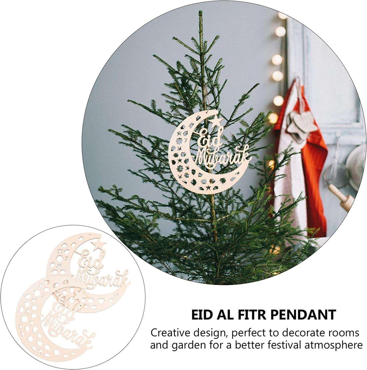 Haoser 4 Pack Ramadan Decorations for Home -Eid Mubarak Hanging Ornaments, Eid Mubarak Ornaments Slices Crescent Moon Shape Pendant for Ramadan Festival DIY Craft Home Decoration - Haoser