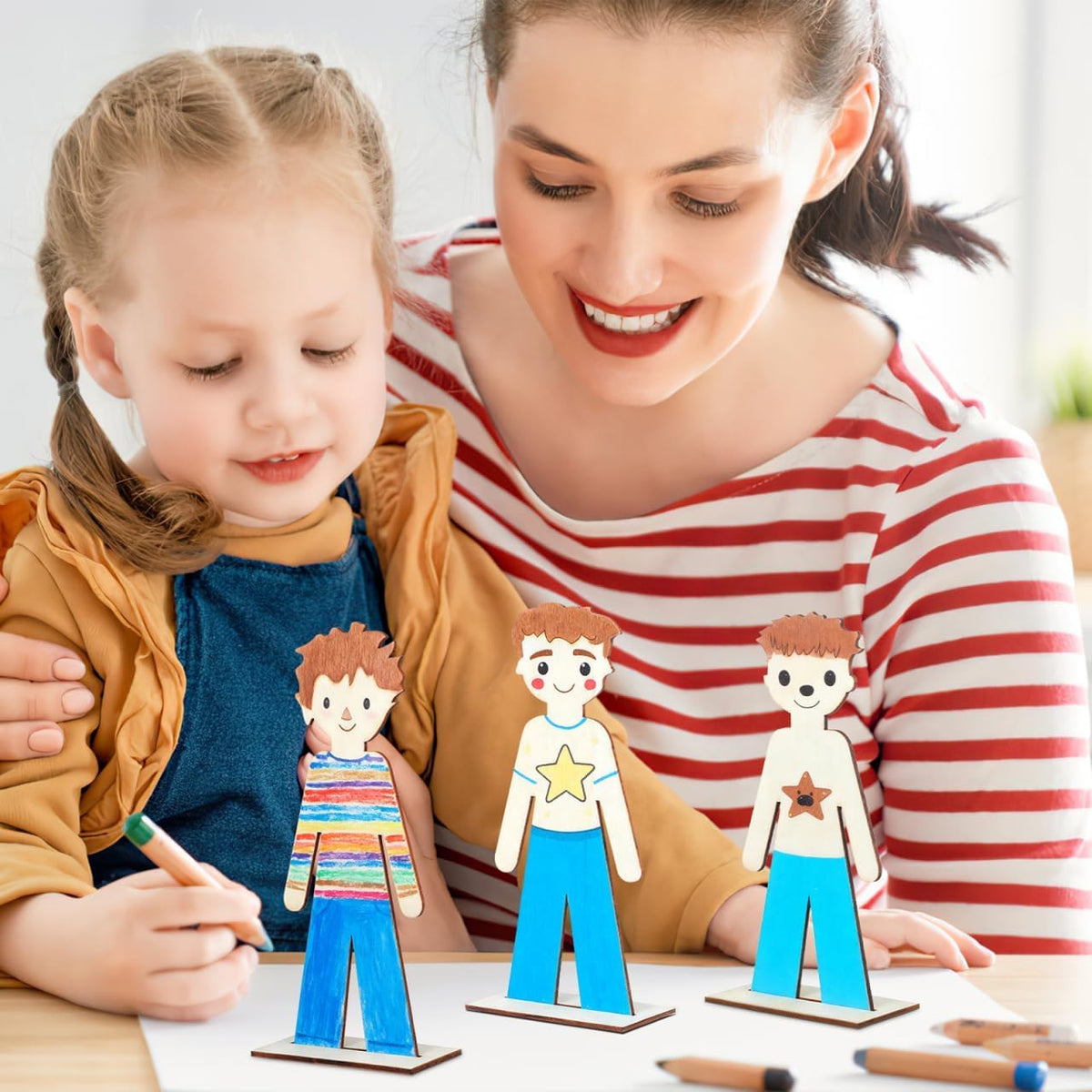 20 Pcs Wooden People Cutouts Unfinished People Centerpieces Boy Girl Slices Graffiti Painting