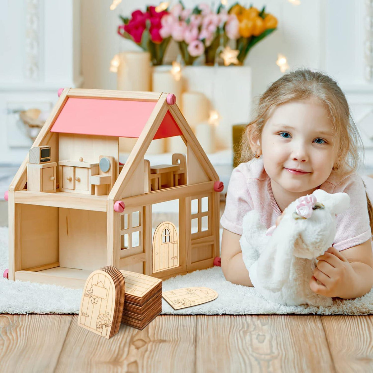 Haoser 10 Pcs Garden Miniature Decoration Miniature Figurines for Crafts unpainted Fairy House Door Miniature elf Door Fairy Garden House Dollhouse Ornament Doors and Windows Blank Wood (Design 1) - Haoser