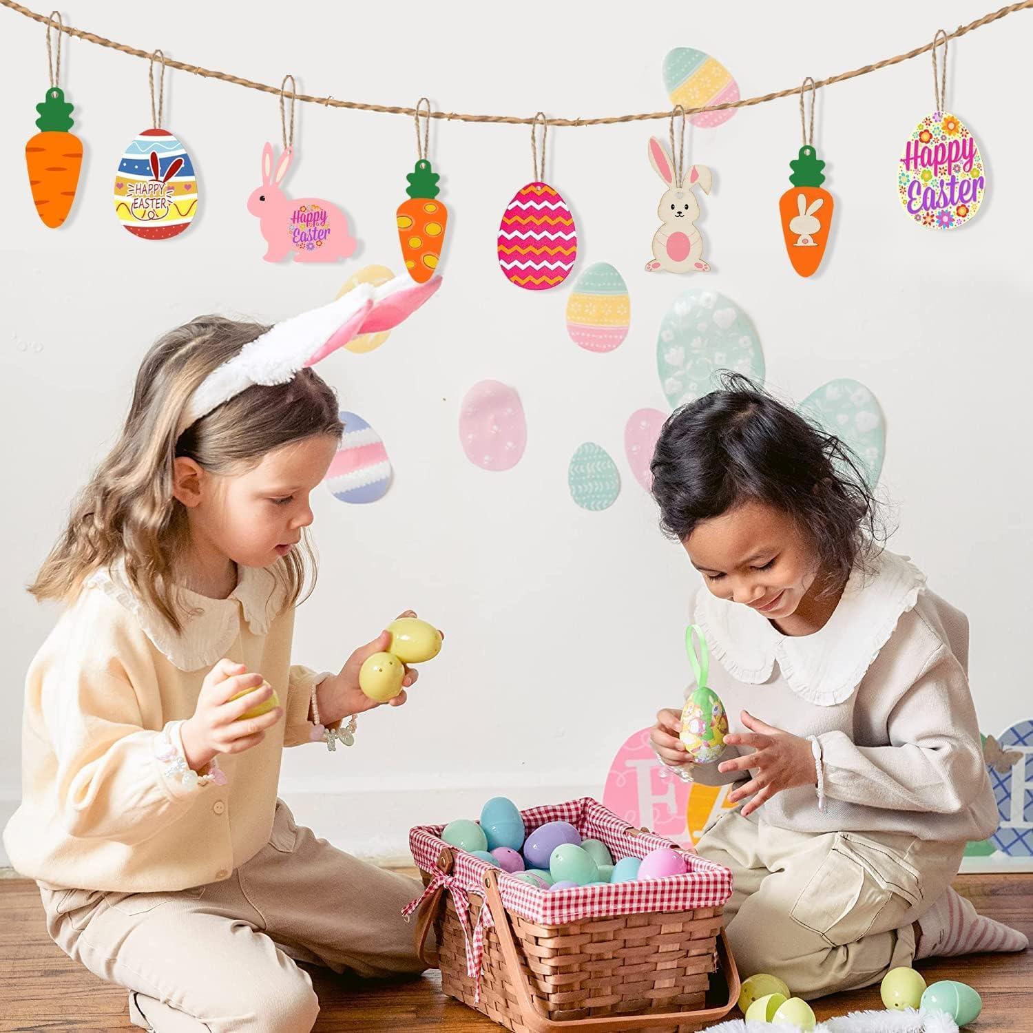 Haoser 20 Pieces Easter Wooden Ornaments Unfinished Wood Easter Egg Bunny Carrot Cutouts Blank Wooden Carrot Egg Rabbit Hanging Ornaments Carrot Shaped Wood DIY Crafts for Easter DIY Projects - Haoser