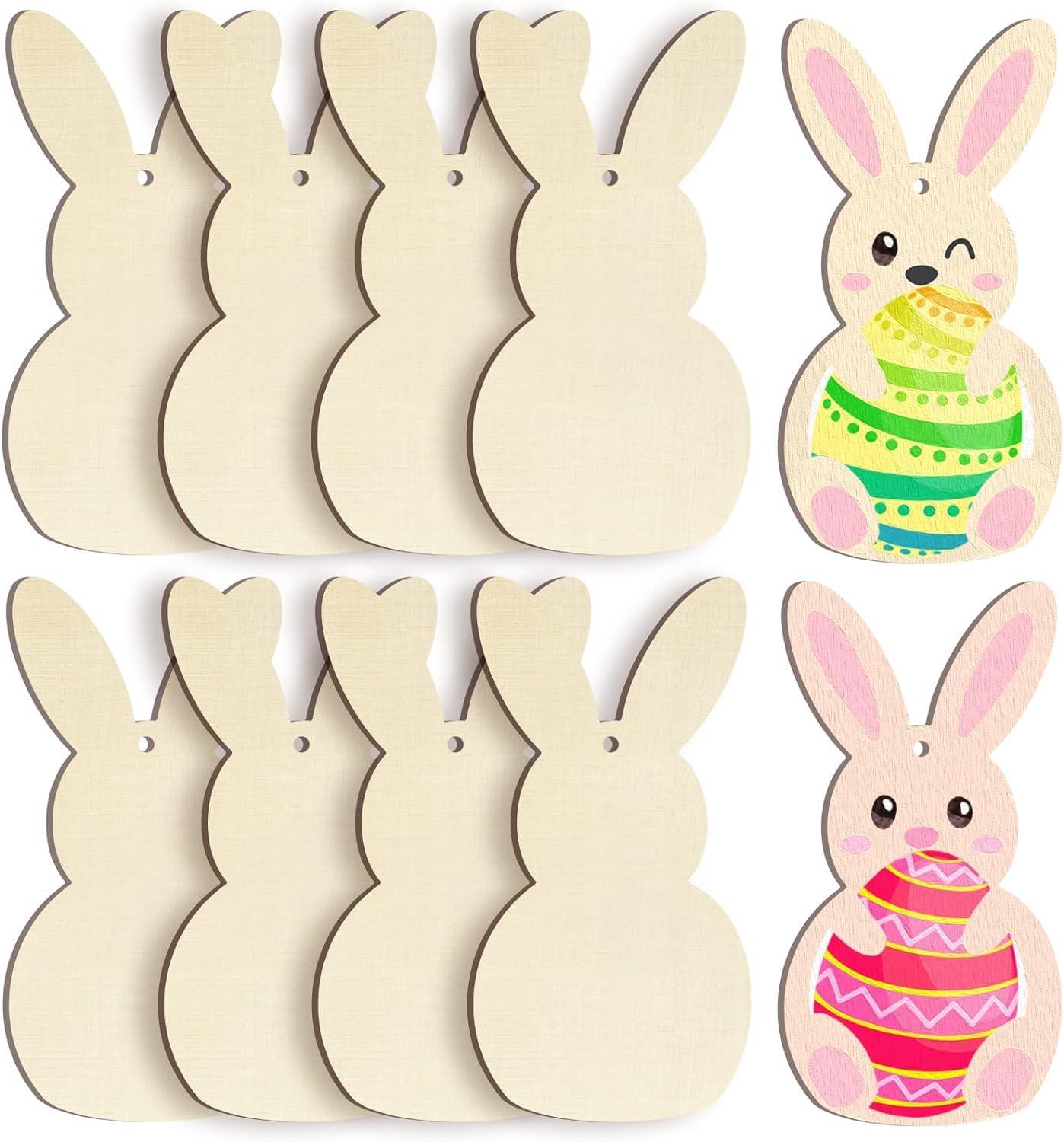 Curious Button 5 Pieces Unfinished Wooden 1Rabbit Style Hanging Ornament for DIY Home Decoration, MDF Cutouts, Perfect Wooden Cutouts for Home Decor, Charming Wooden Hanging Ornaments (7x3.5IN) - Haoser