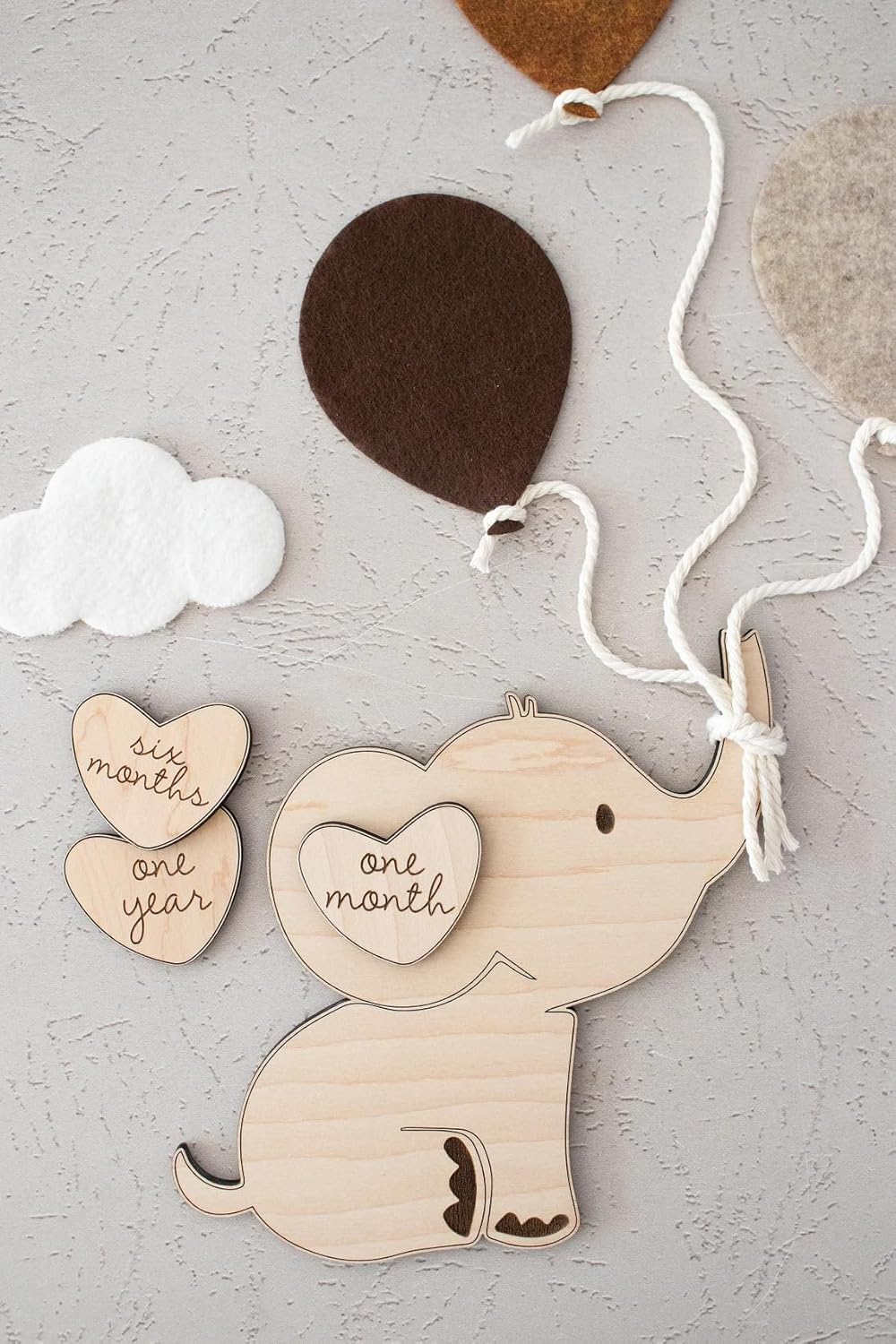 Set 1 Wooden Elephant Monthly Milestone Markers – Baby Photo Prop