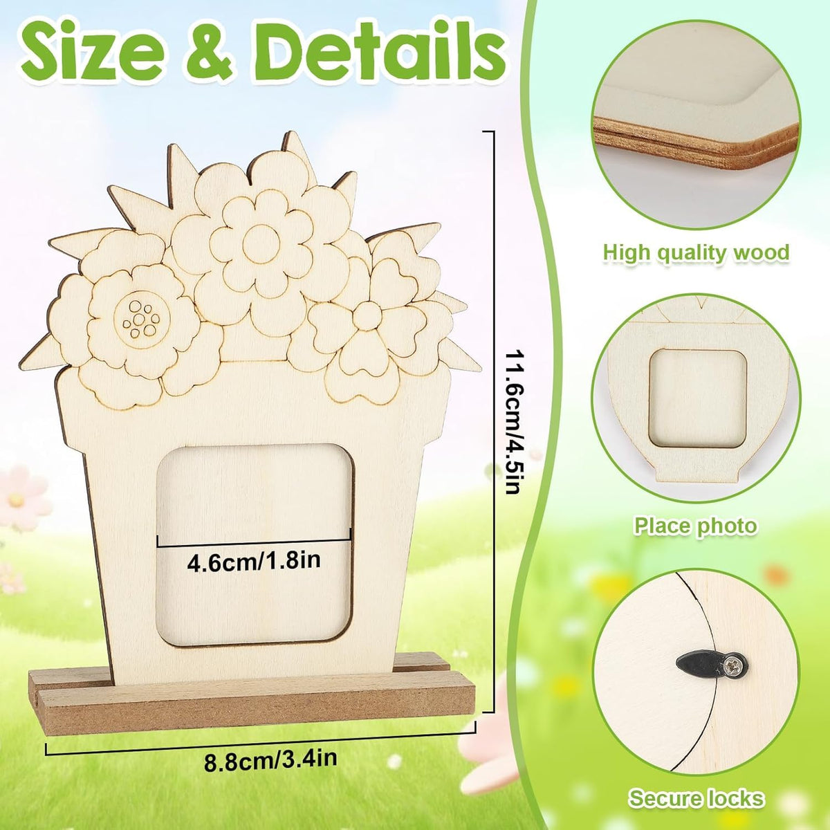8 Pcs Flower Spring Wood Crafts to Paint, Wooden Flowers Picture Frame for Craft, Unfinished Spring Picture Frame Craft